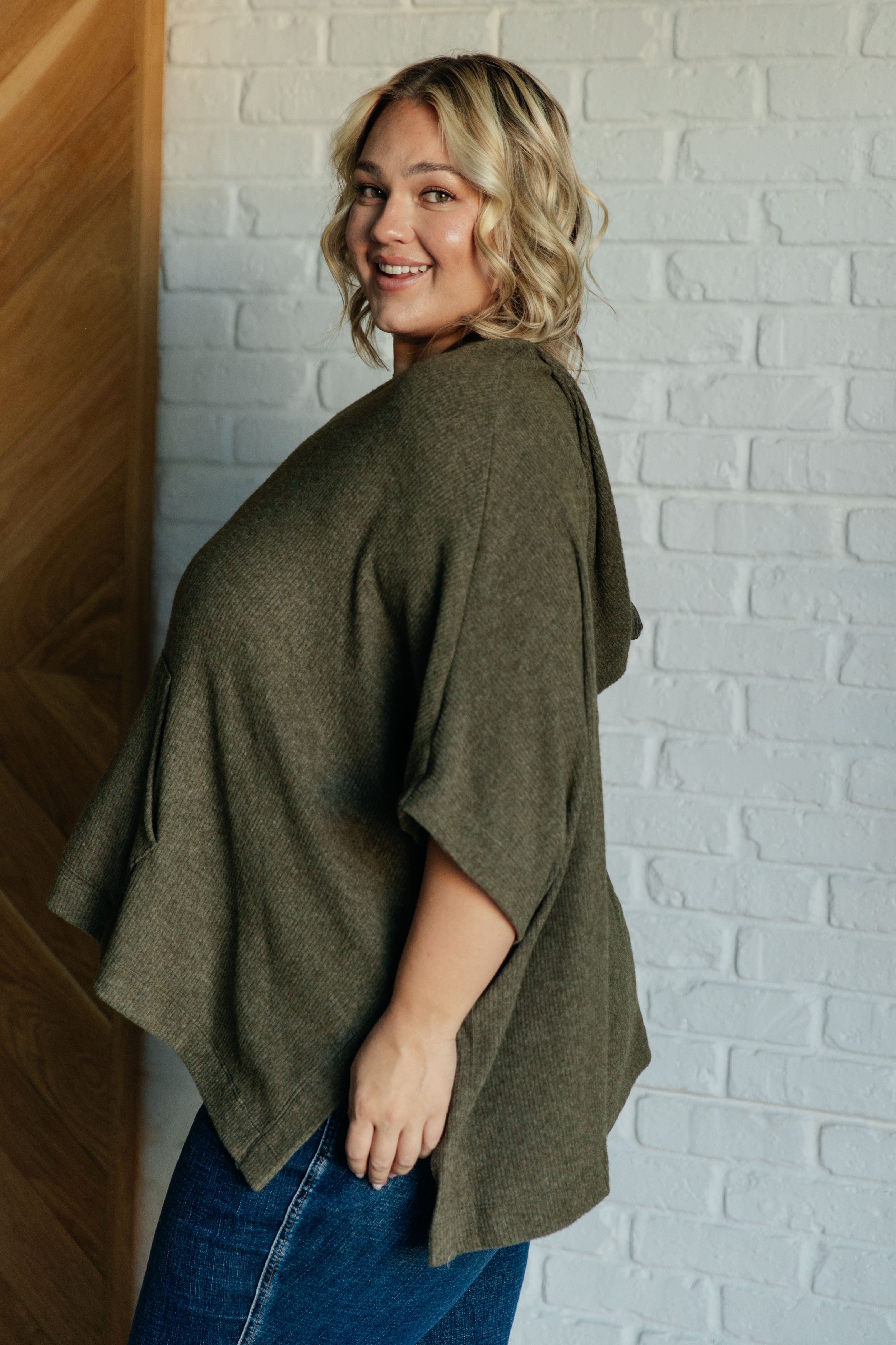 Perfectly Poised Hooded Poncho • Olive