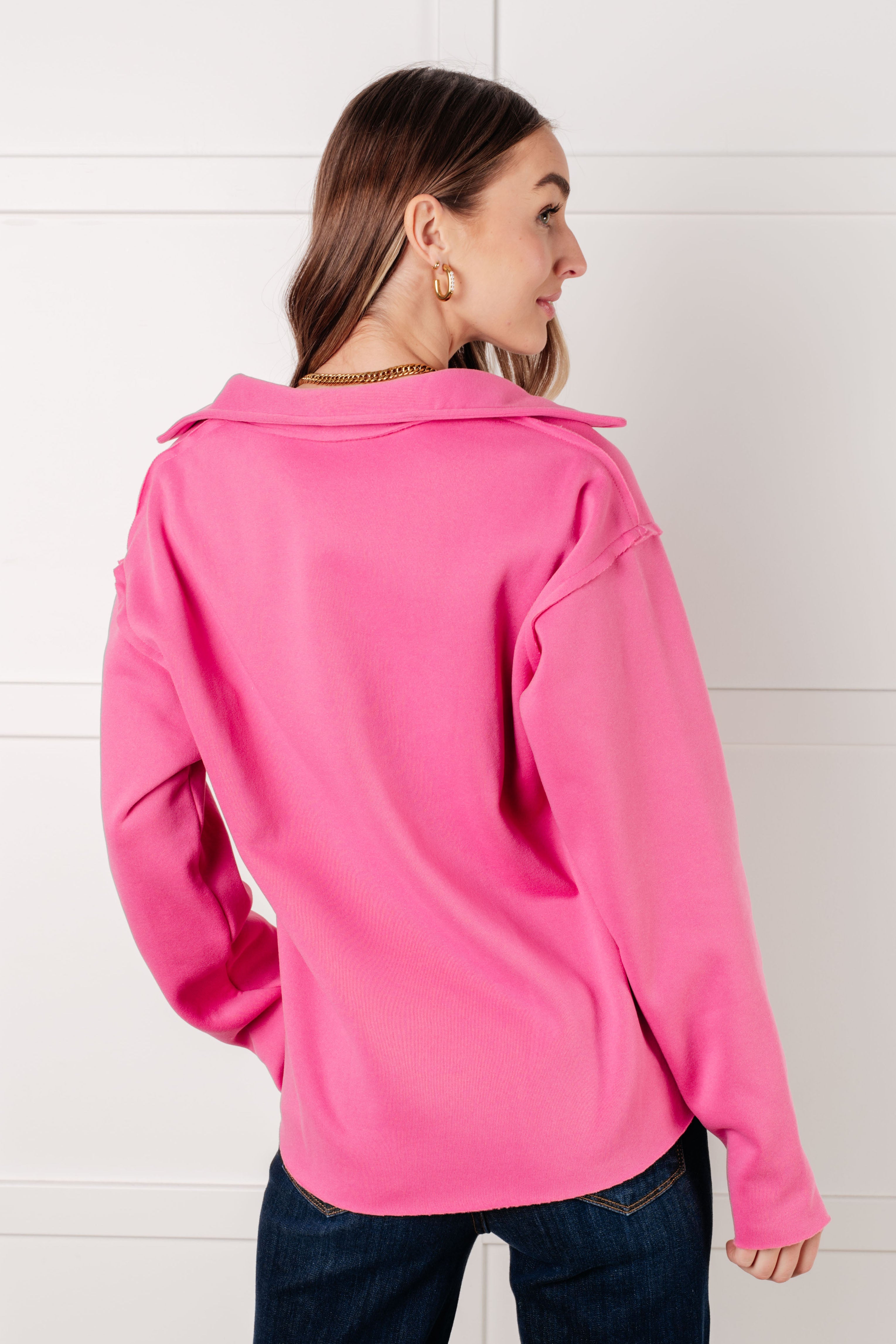 Same Ol' Situation Collared Pullover • Hot Pink