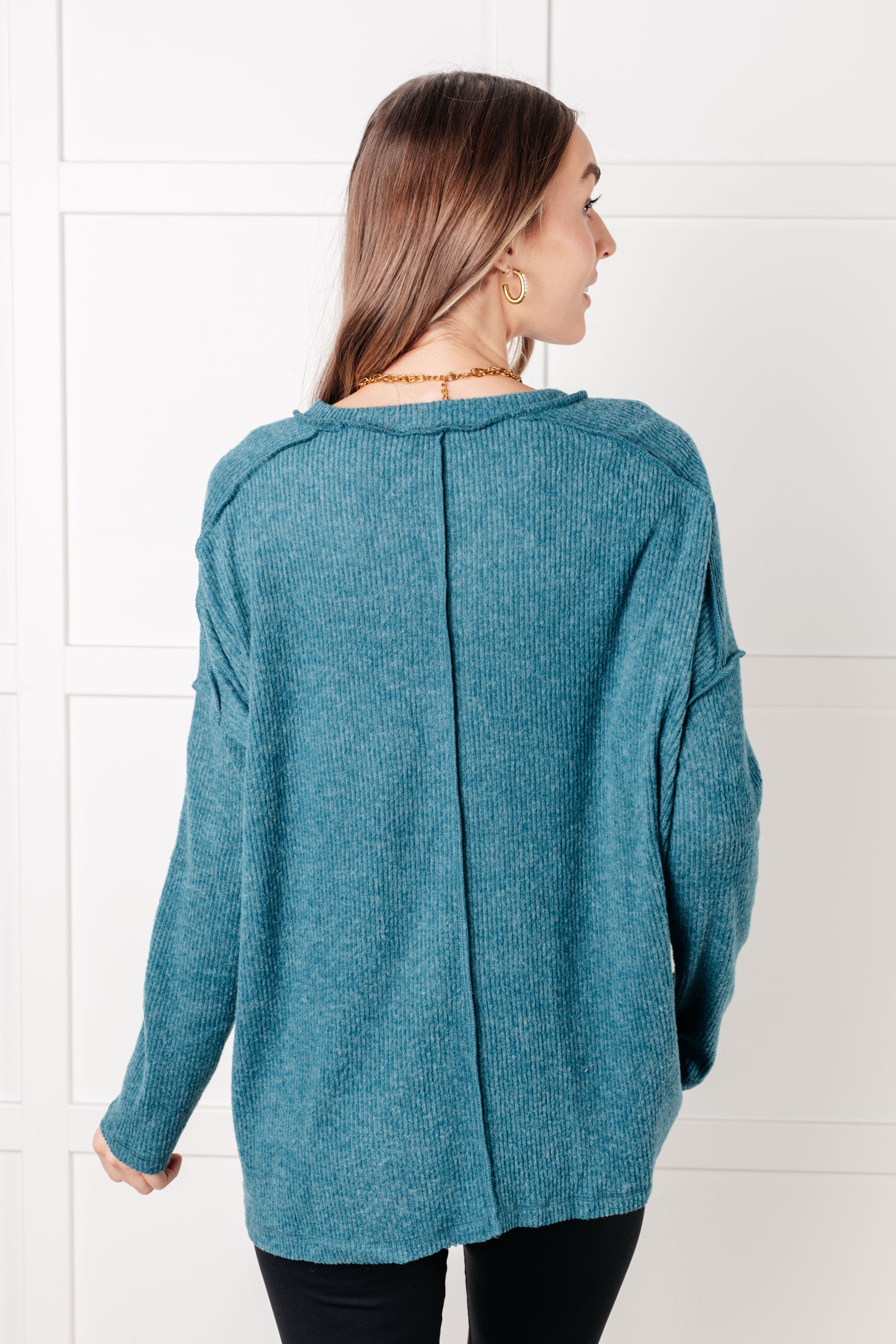 Simply Basic Ribbed Hacci Sweater • Teal