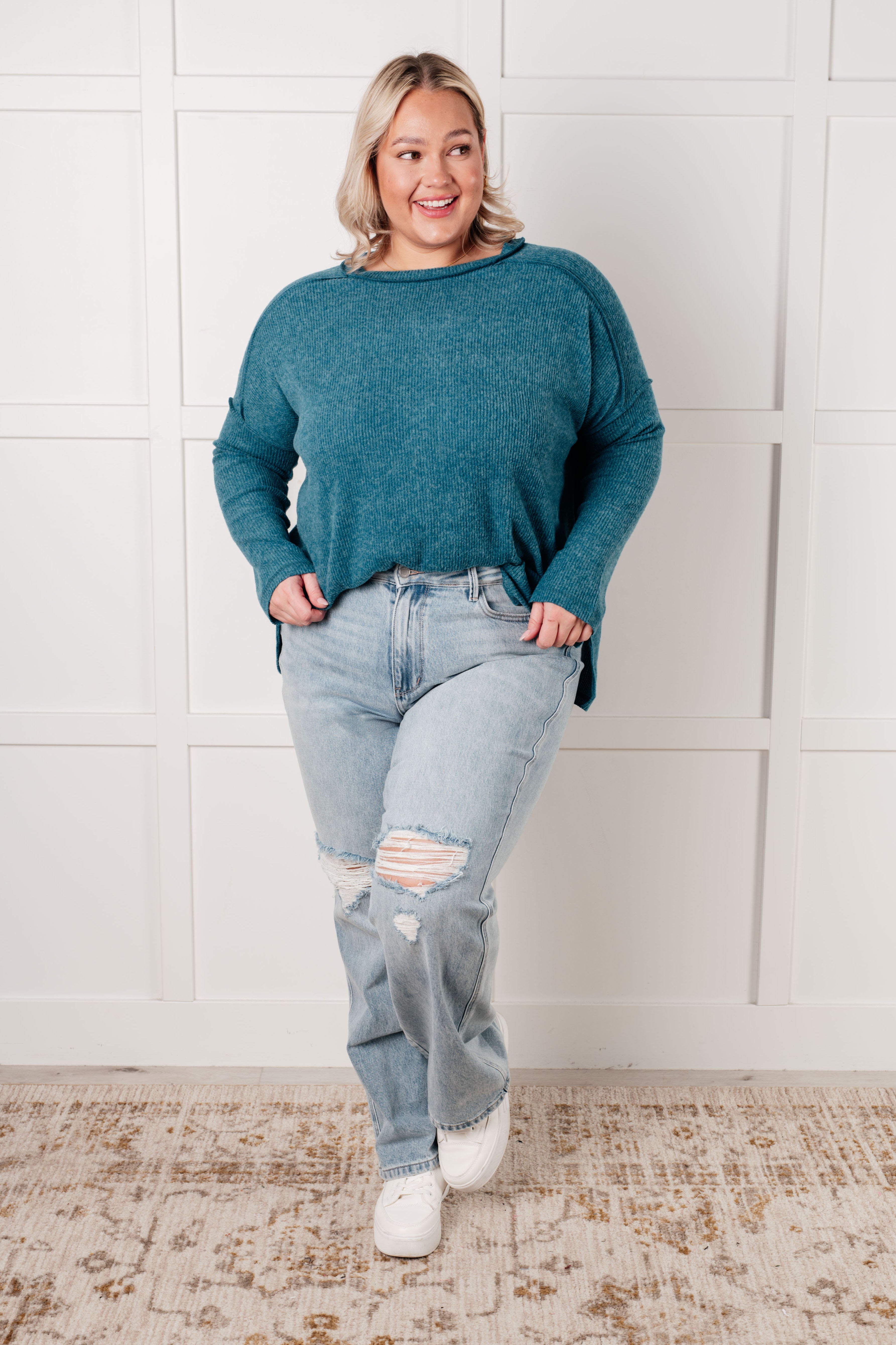 Simply Basic Ribbed Hacci Sweater • Teal