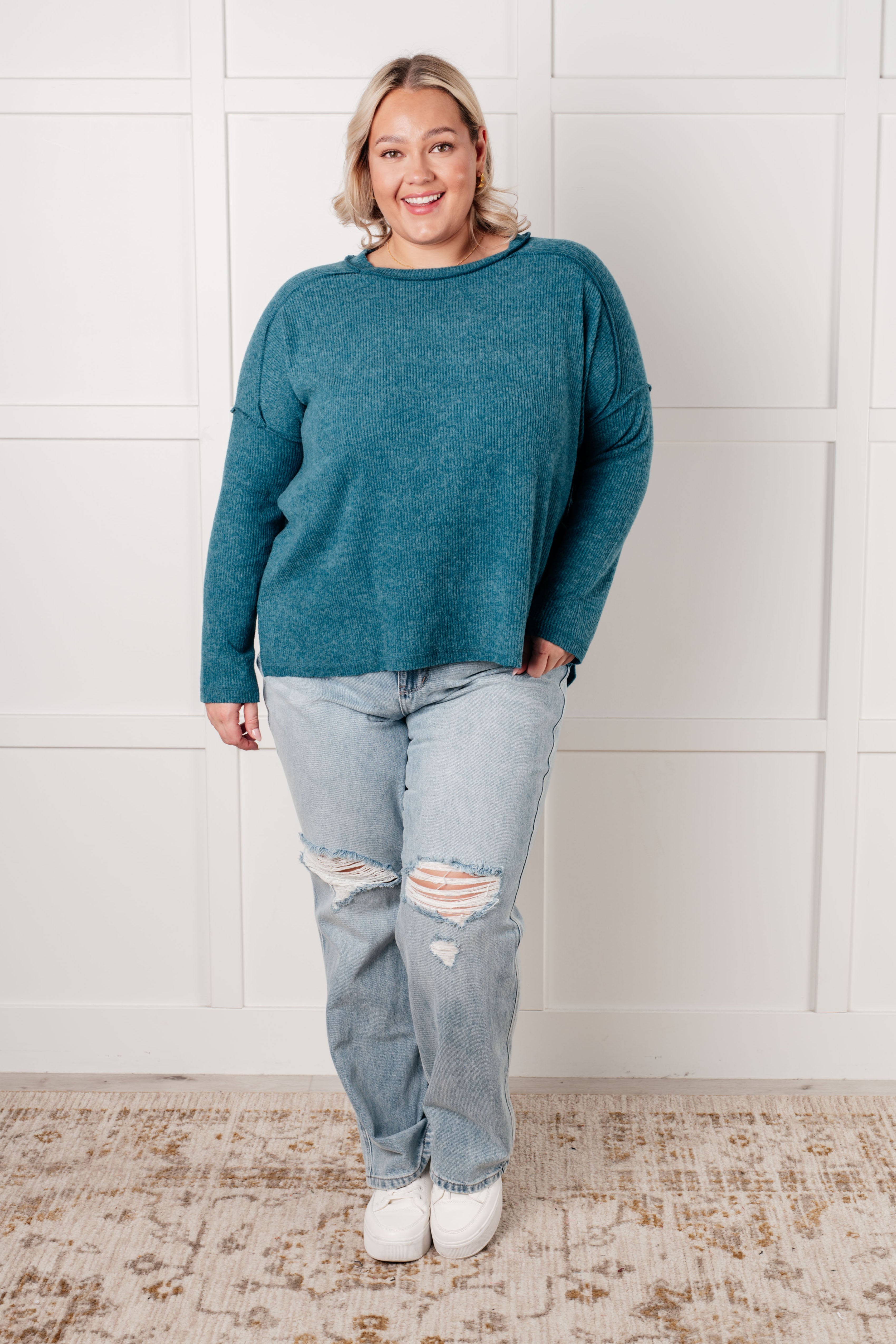 Simply Basic Ribbed Hacci Sweater • Teal