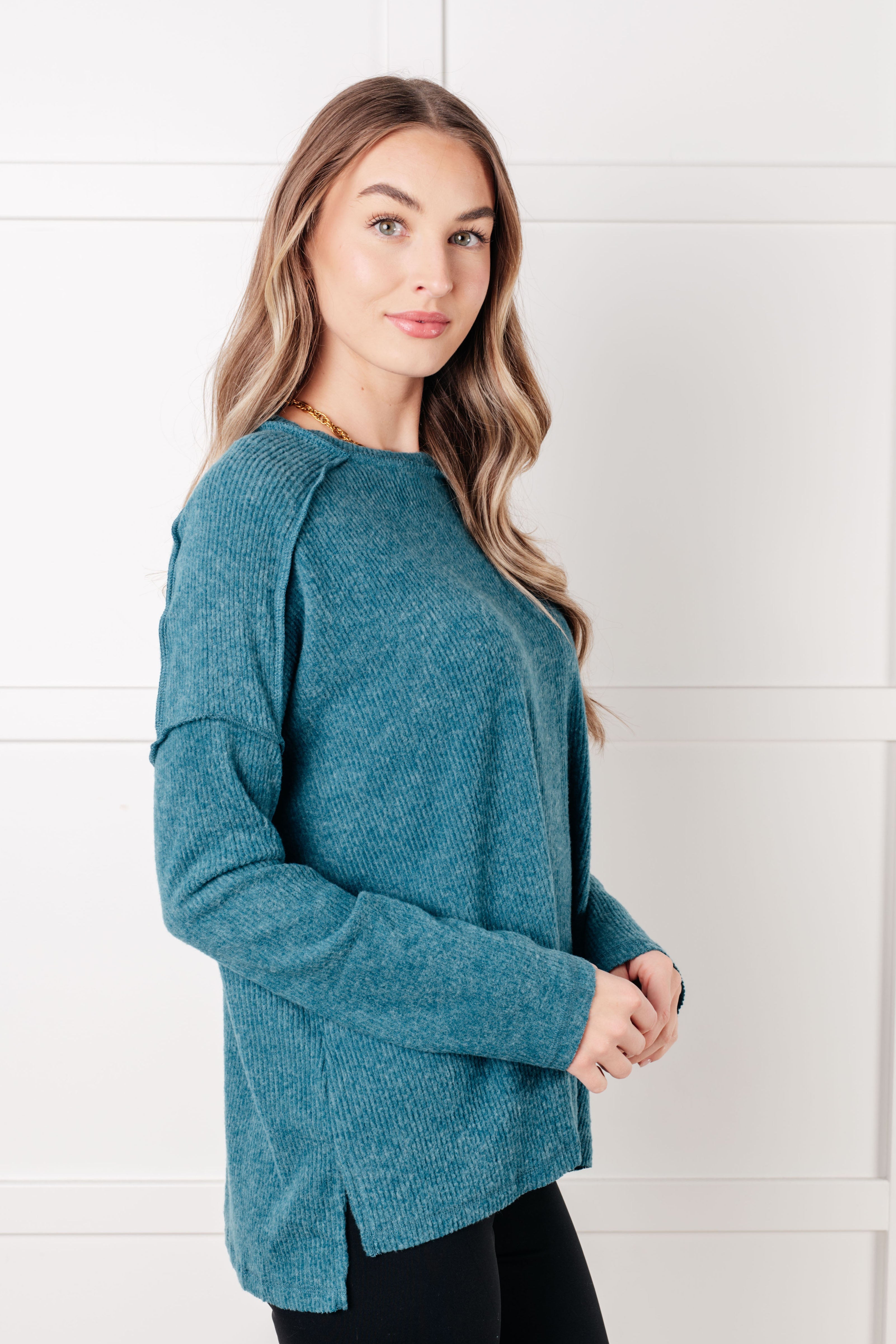 Simply Basic Ribbed Hacci Sweater • Teal