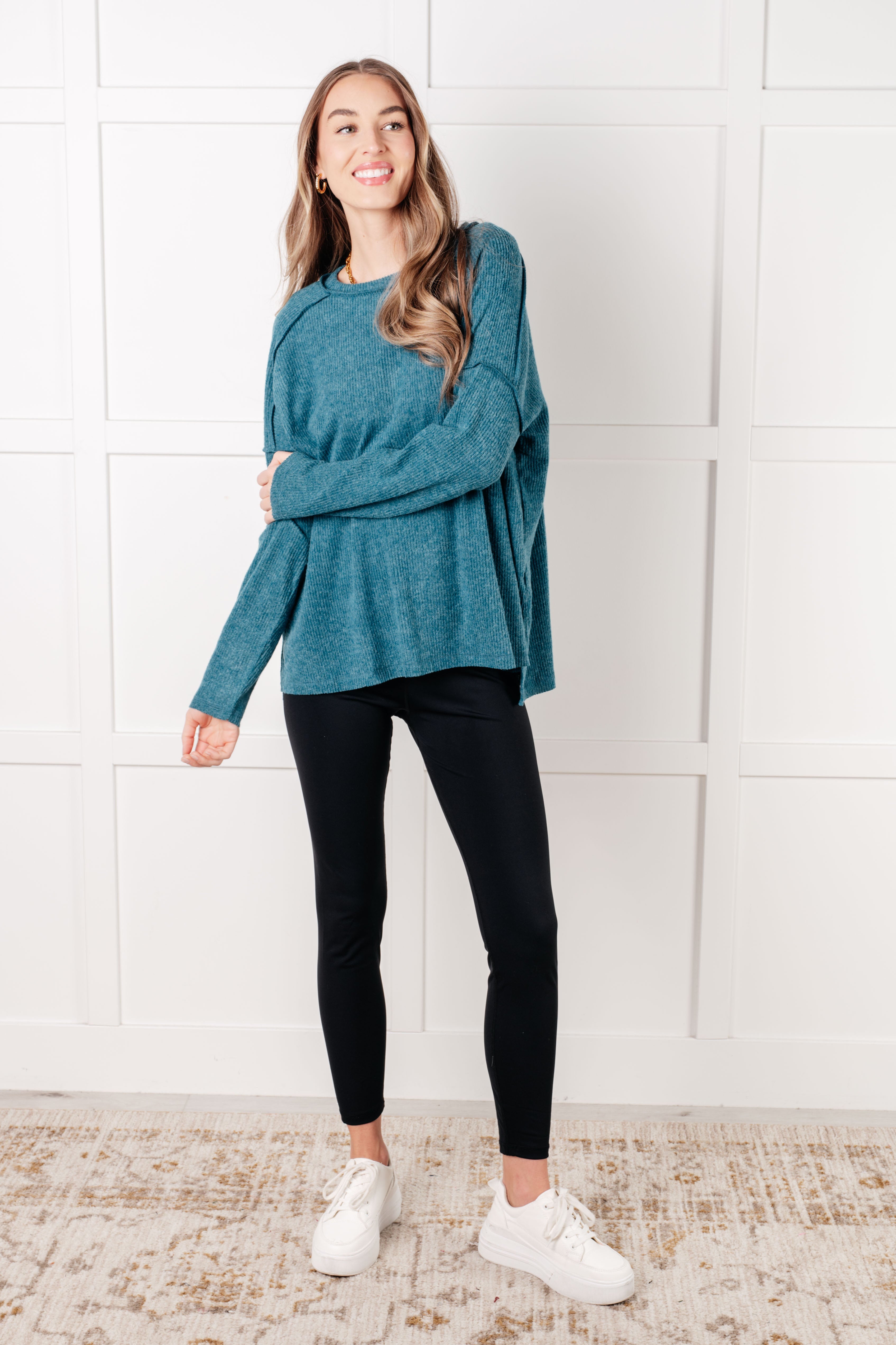 Simply Basic Ribbed Hacci Sweater • Teal