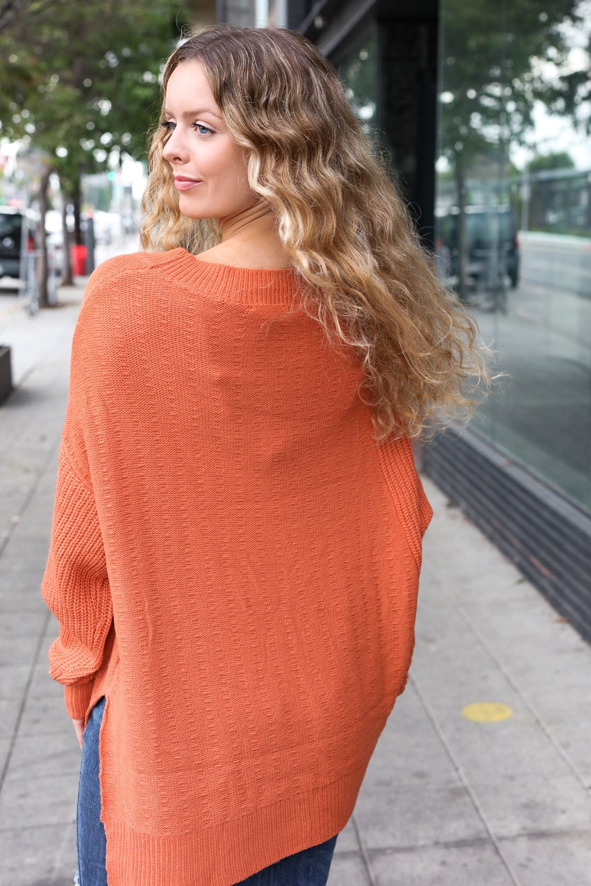 Suddenly Fine Asymmetrical Knit Sweater • Pumpkin