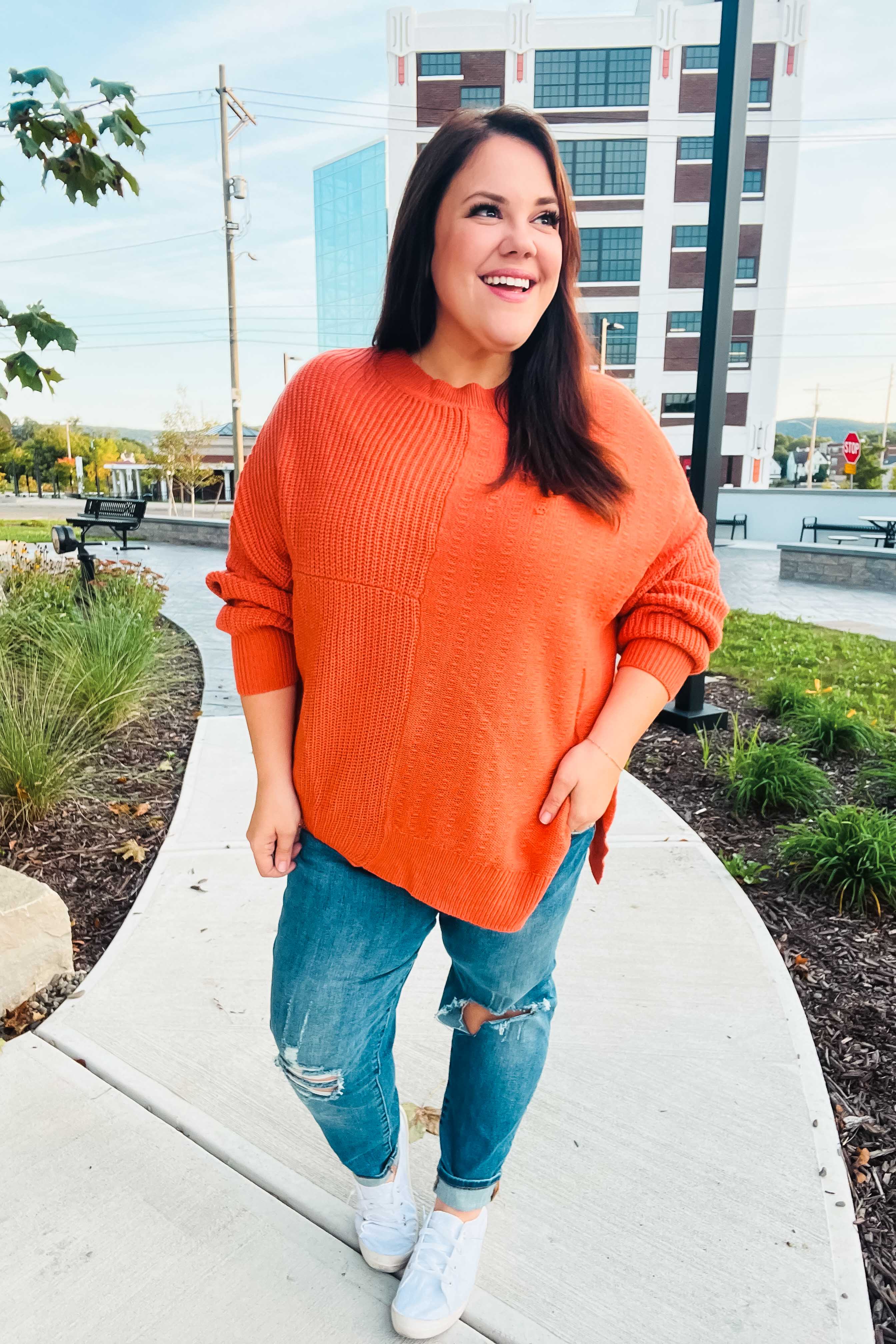 Suddenly Fine Asymmetrical Knit Sweater • Pumpkin