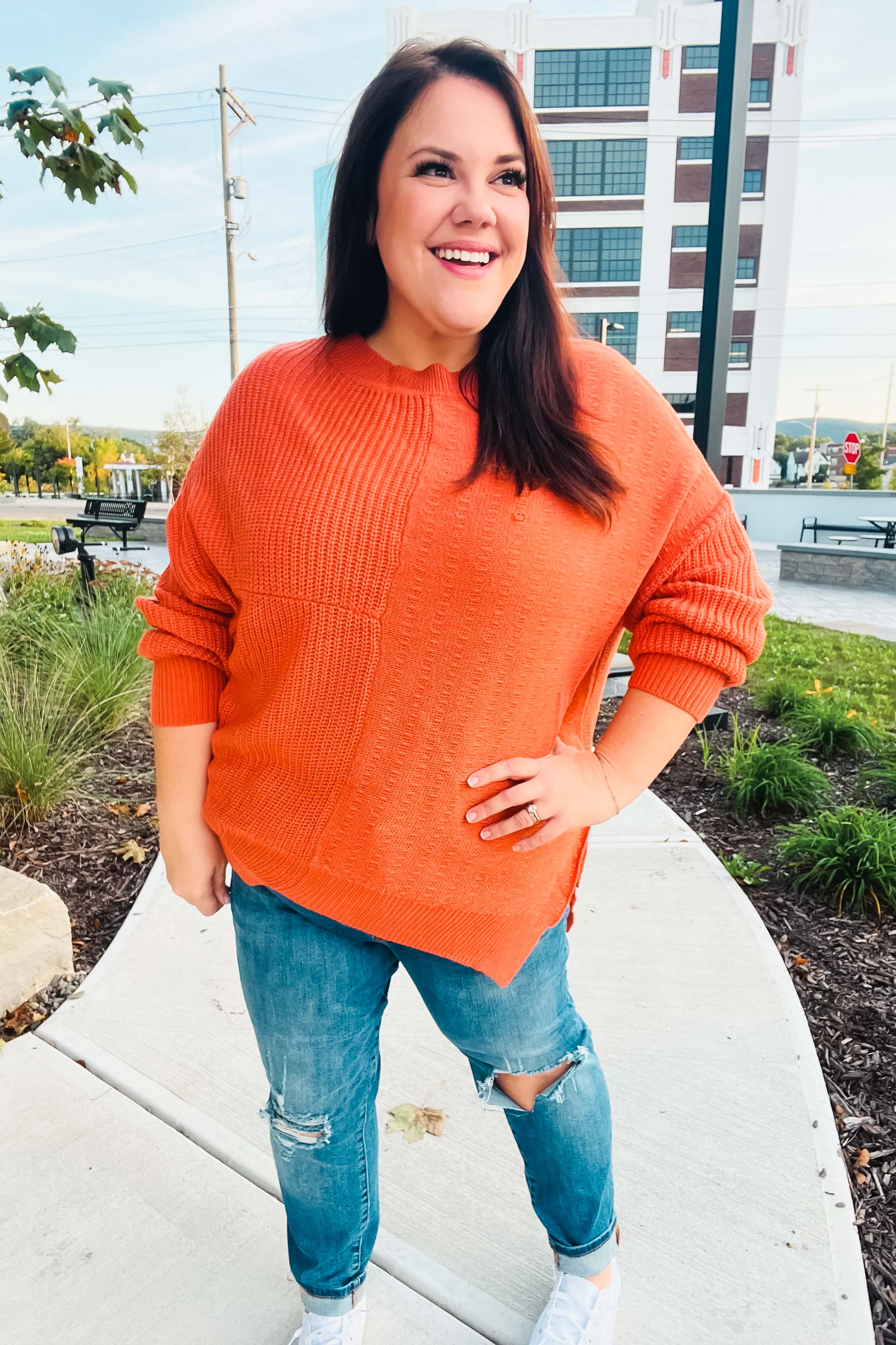 Suddenly Fine Asymmetrical Knit Sweater • Pumpkin