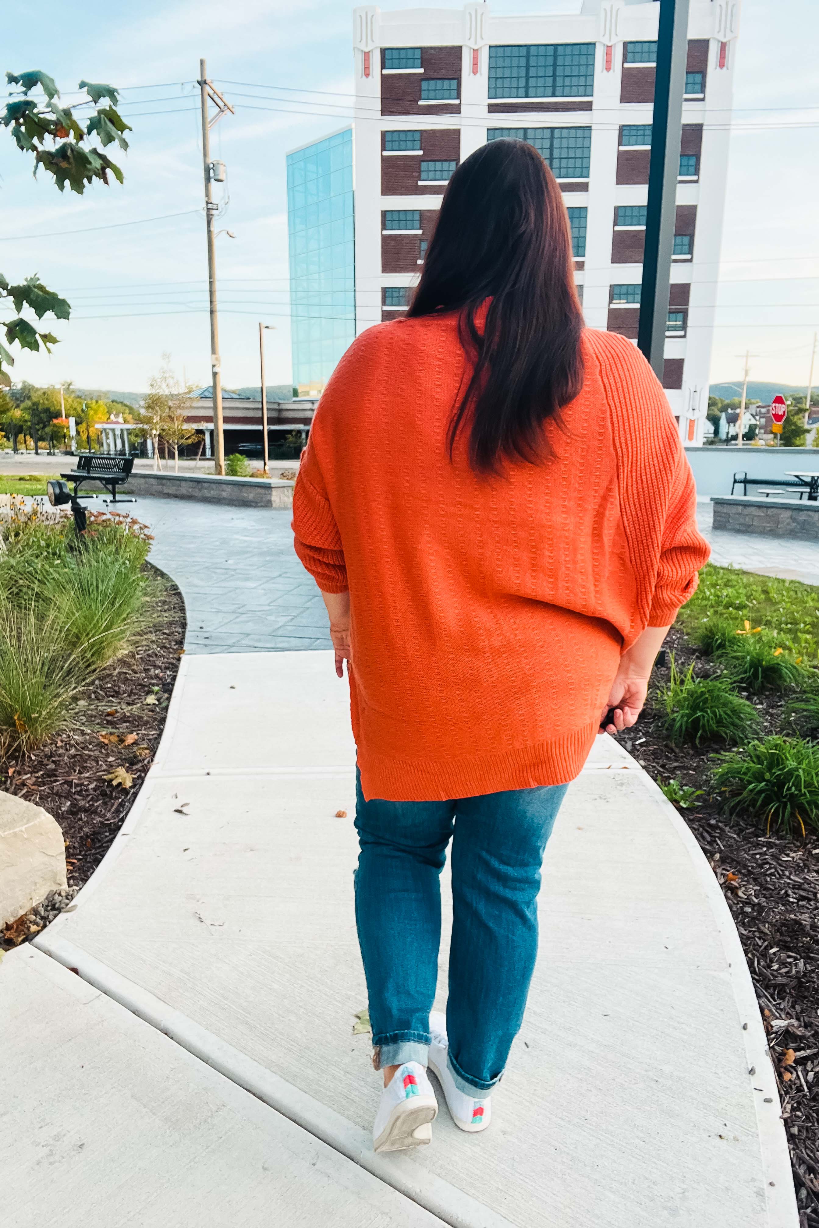 Suddenly Fine Asymmetrical Knit Sweater • Pumpkin