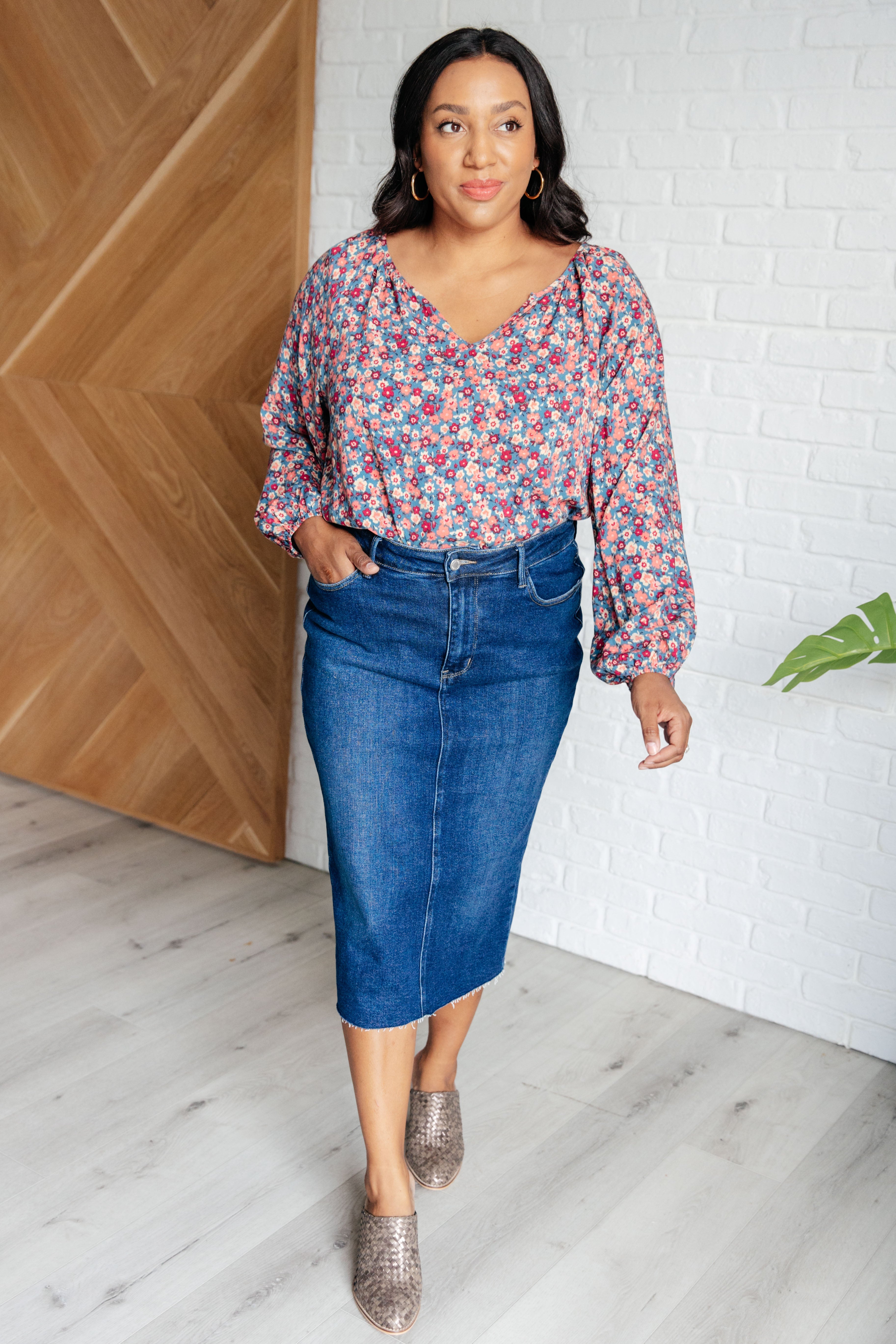 Sunday Brunch Blouse • Denim Floral