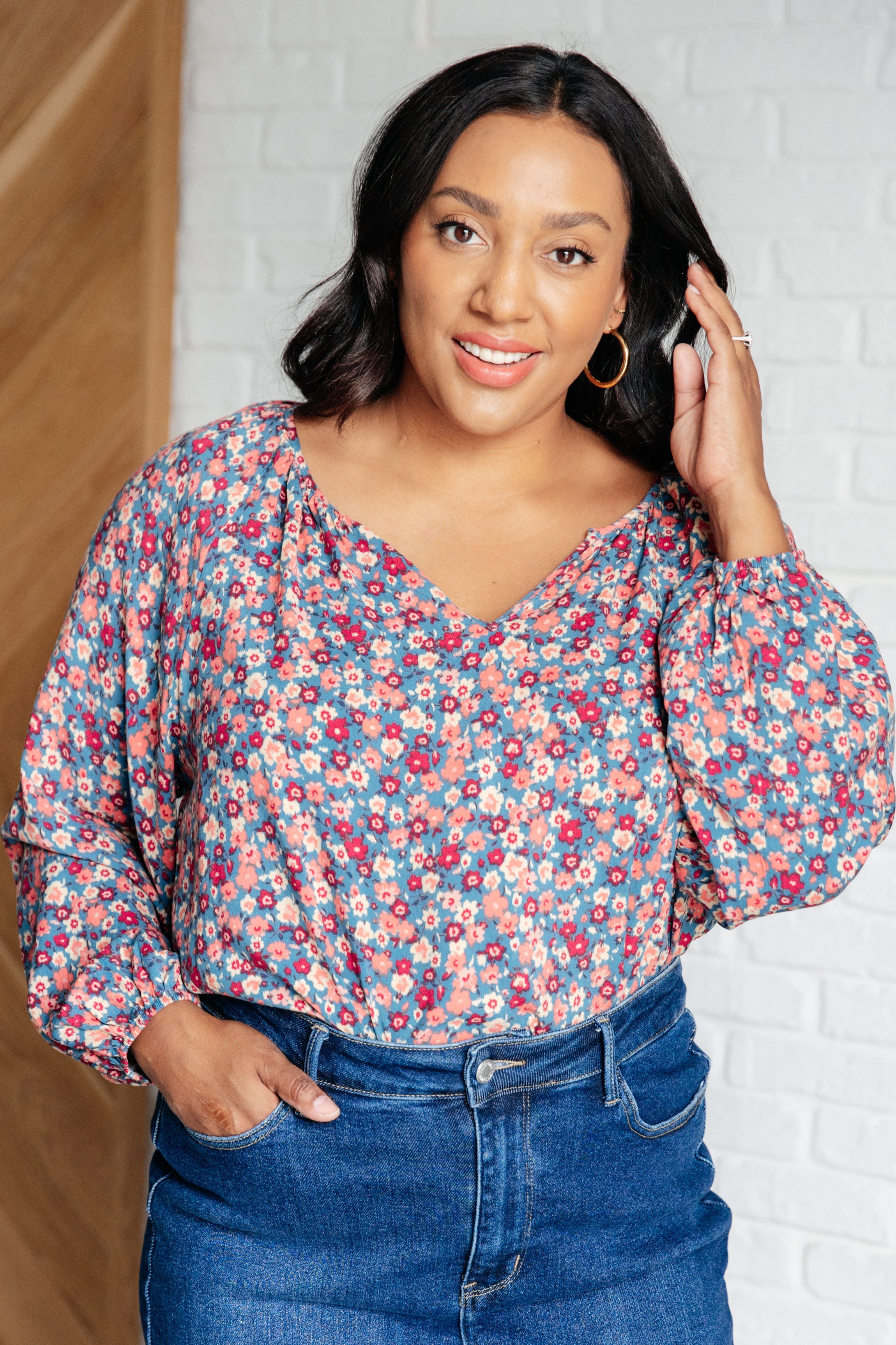 Sunday Brunch Blouse • Denim Floral