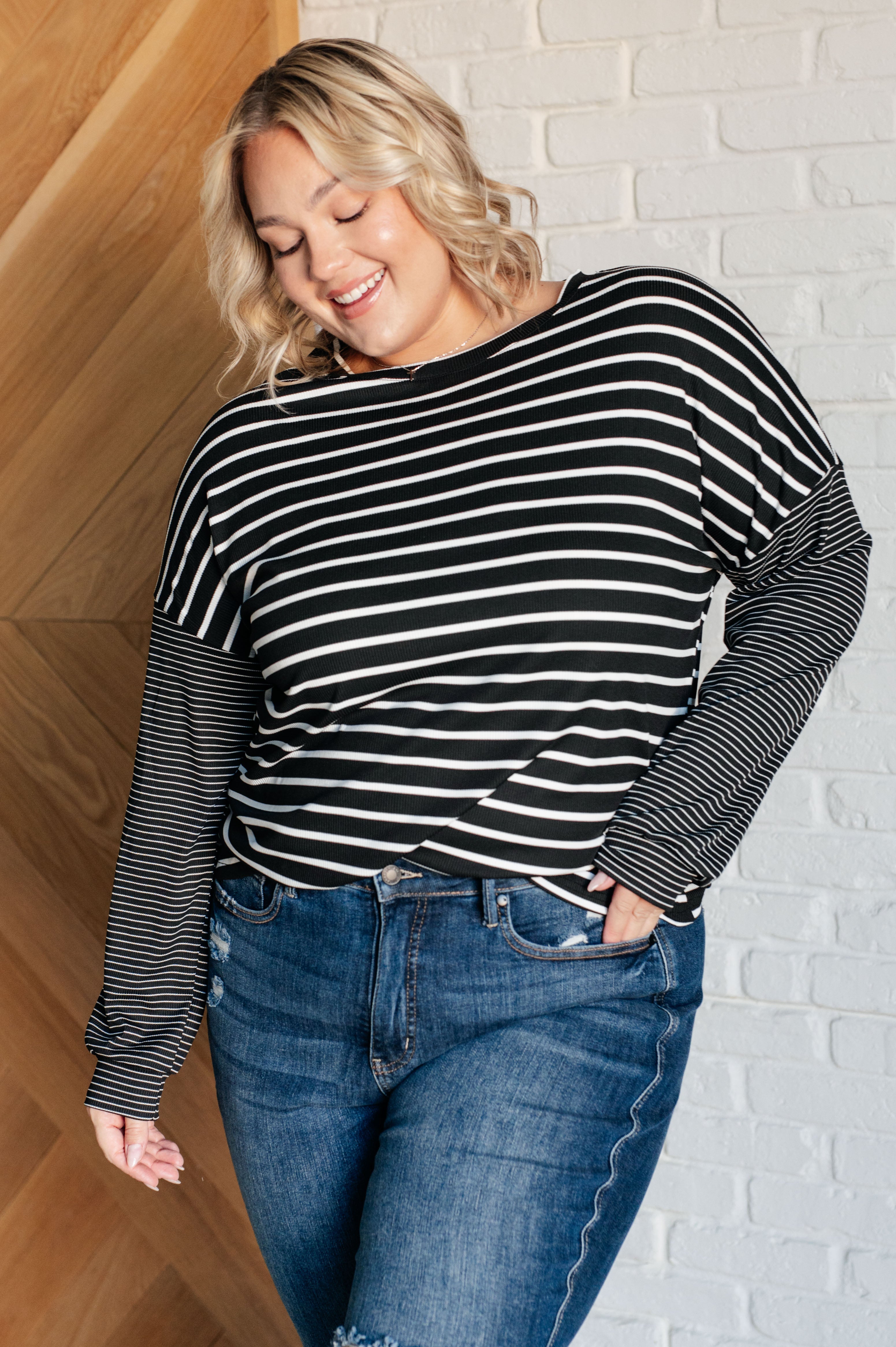 Super Clever Patchwork Striped Top • Black