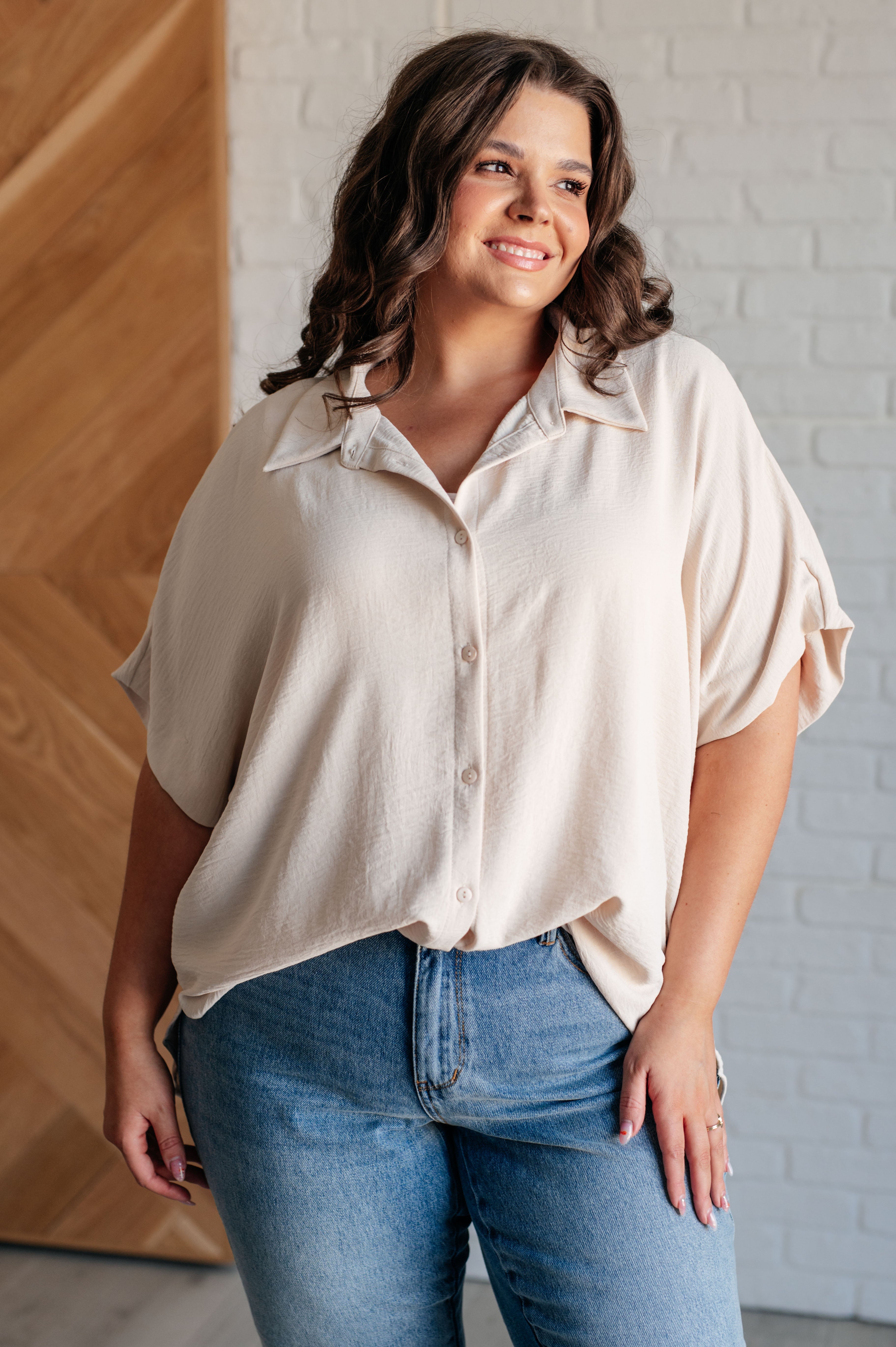 Sweet Simplicity Button Down Blouse • Oatmeal