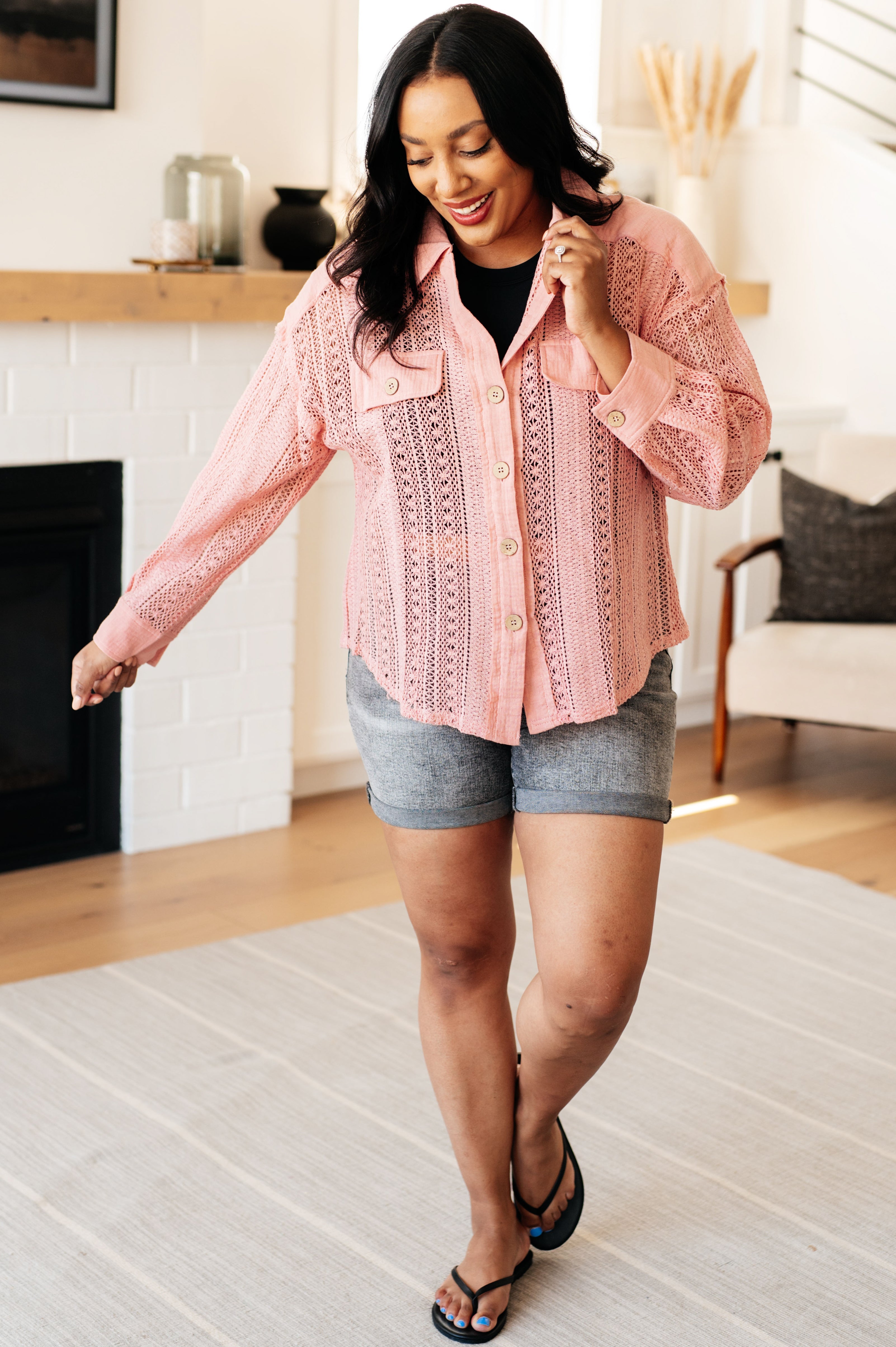 Sweeter Than Nectar Lace Button Down • Rose