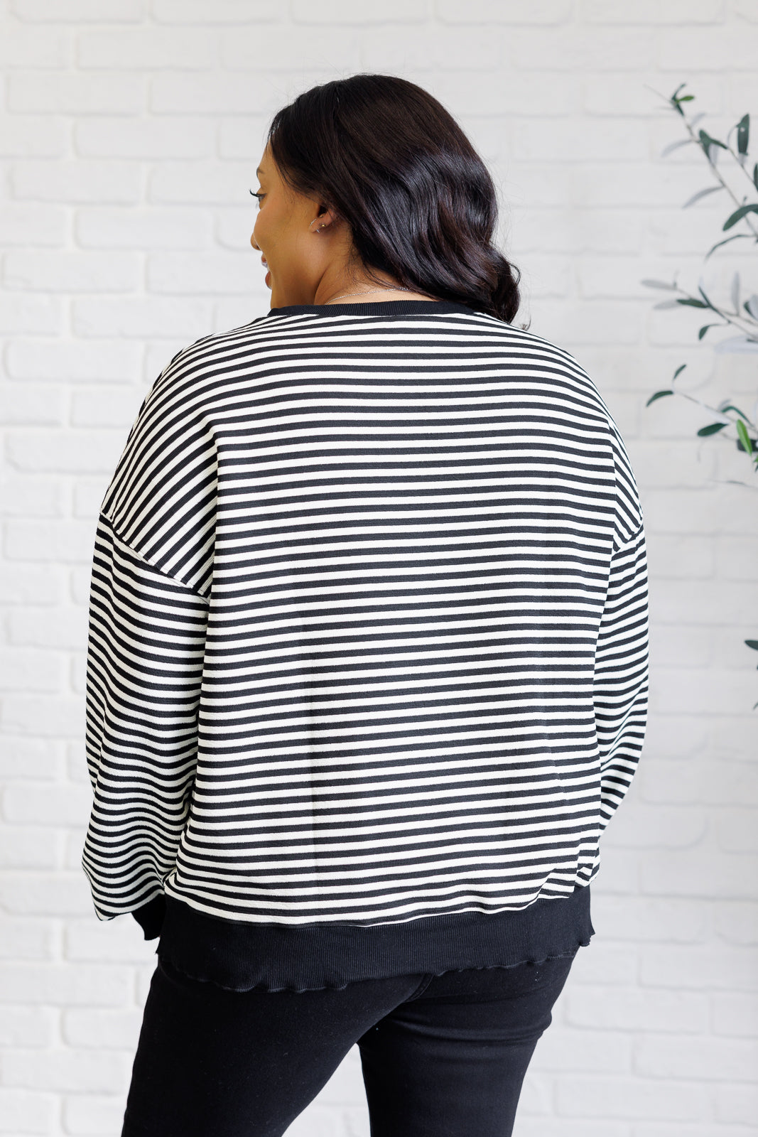 Too Good to Be True Striped Drop Shoulder Top • Black