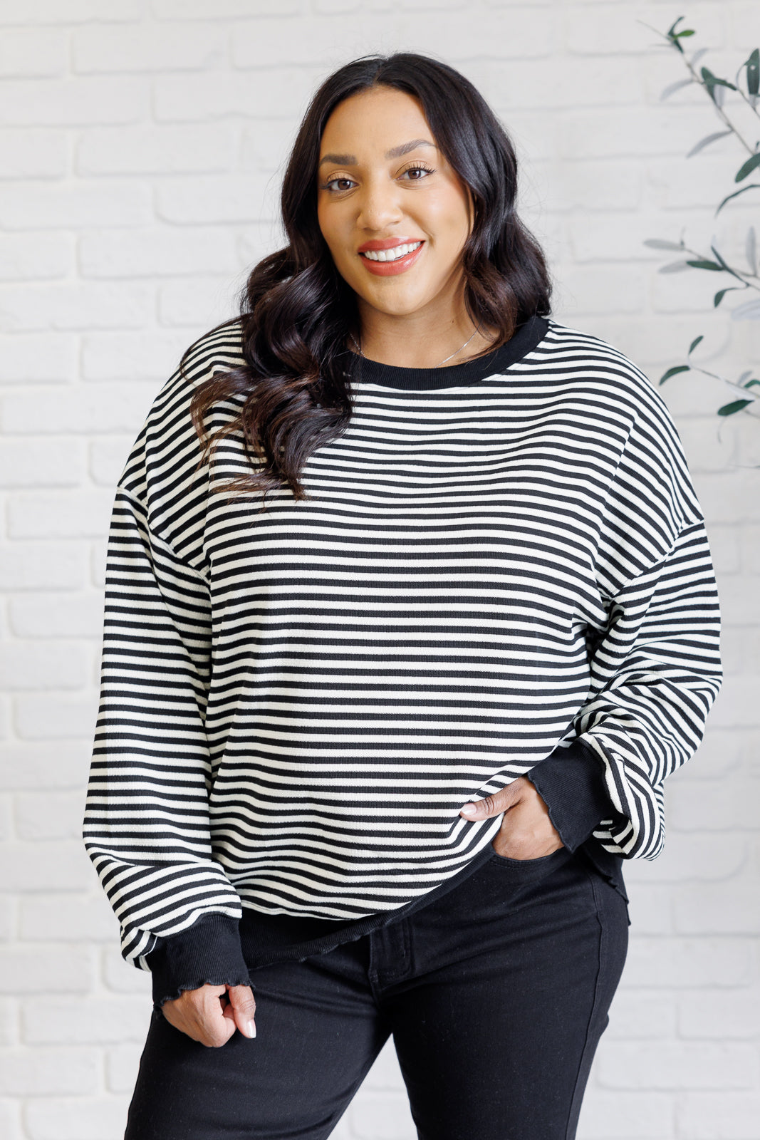 Too Good to Be True Striped Drop Shoulder Top • Black