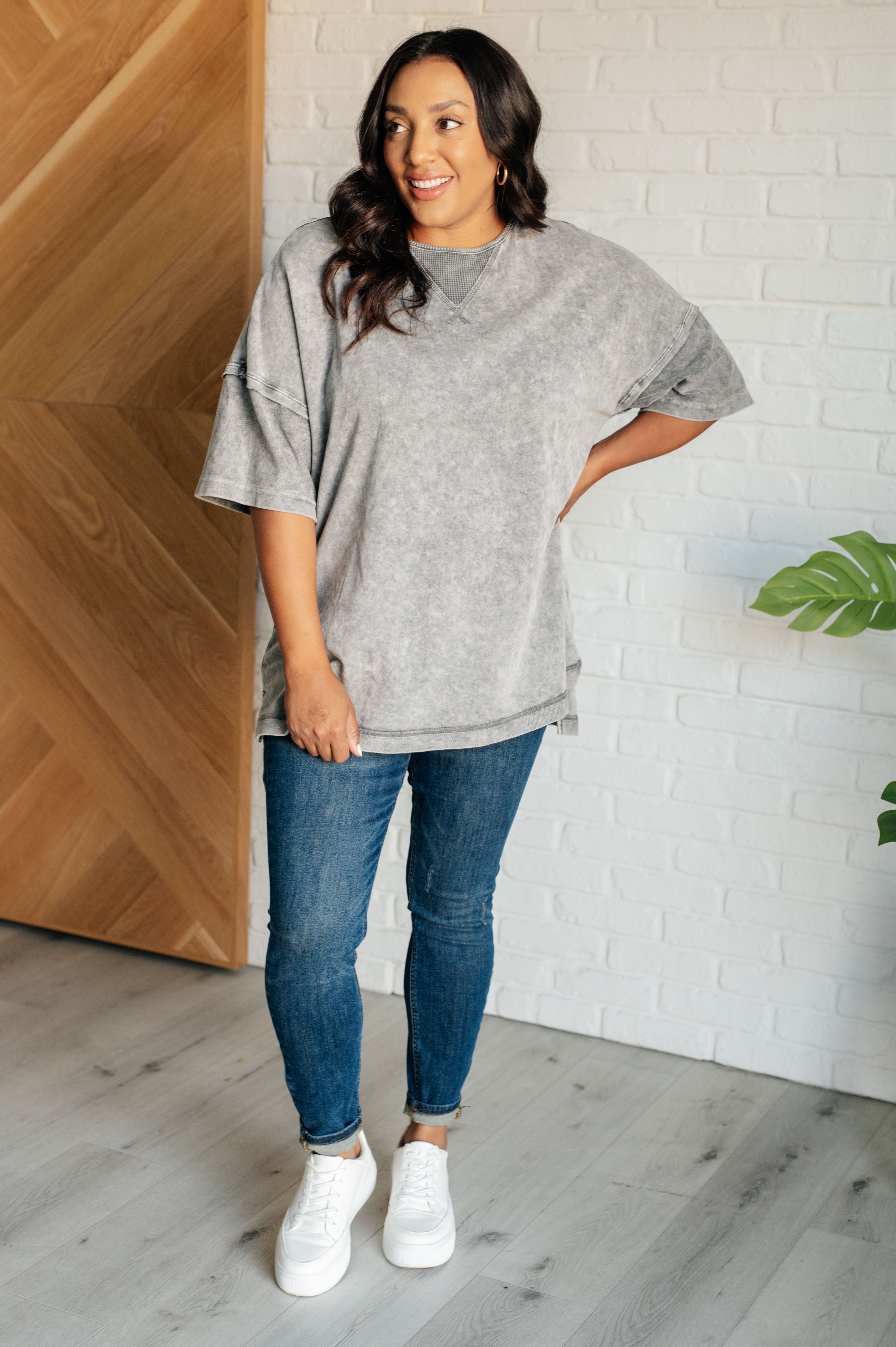 Unbothered Mineral Wash Top • Grey