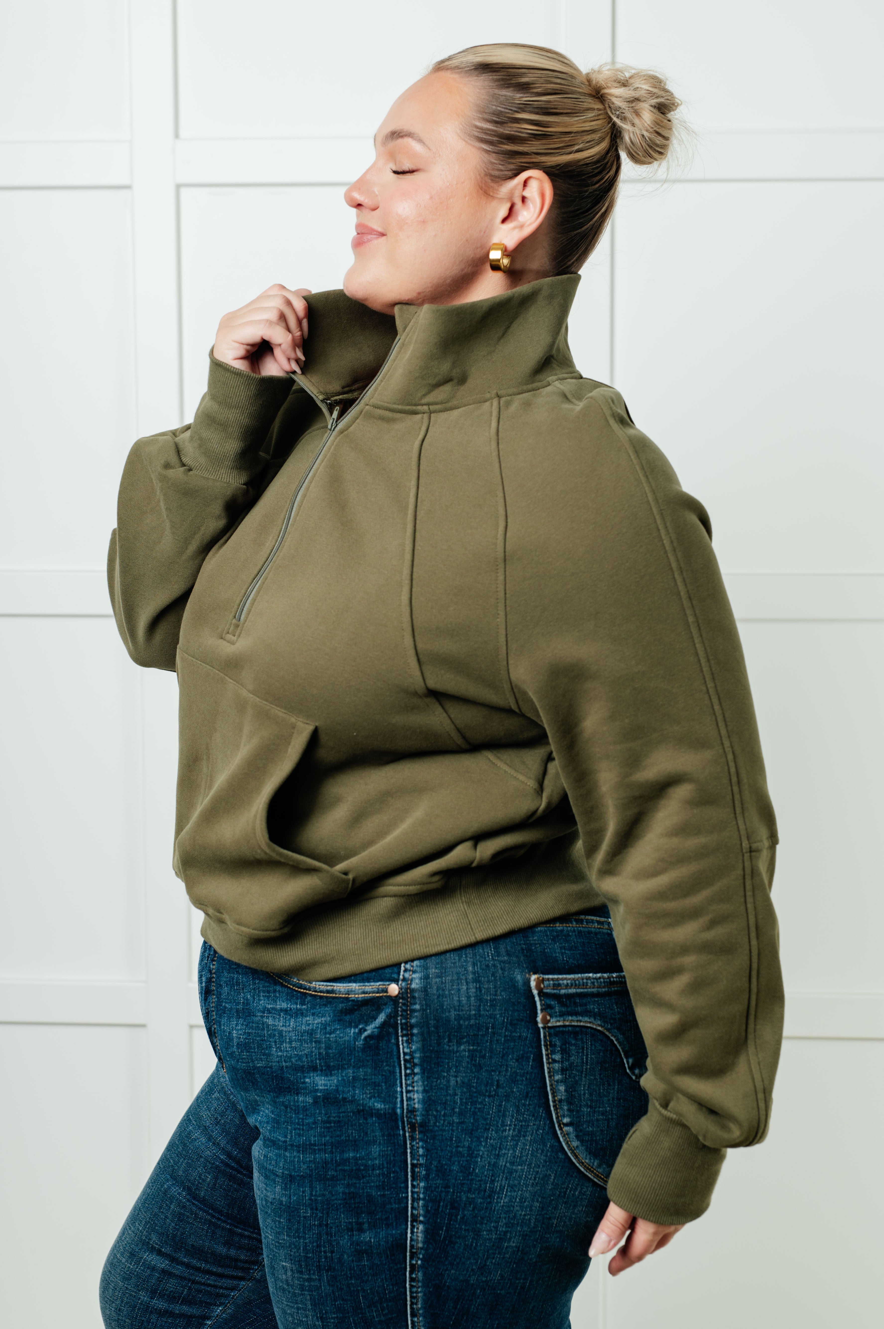 Under Her Spell Half Zip Pullover • Green