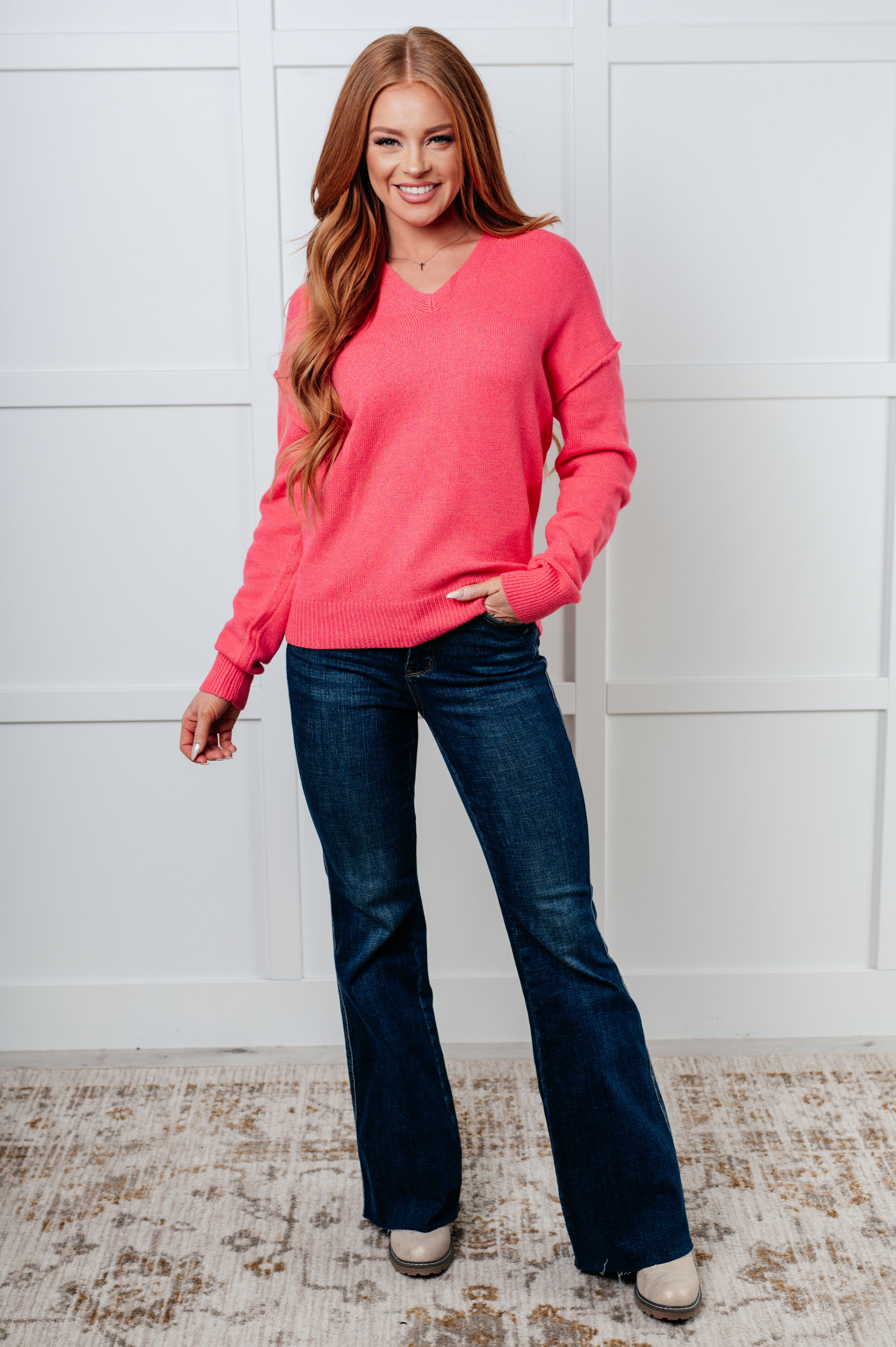 Very Understandable V-Neck Sweater • Pink