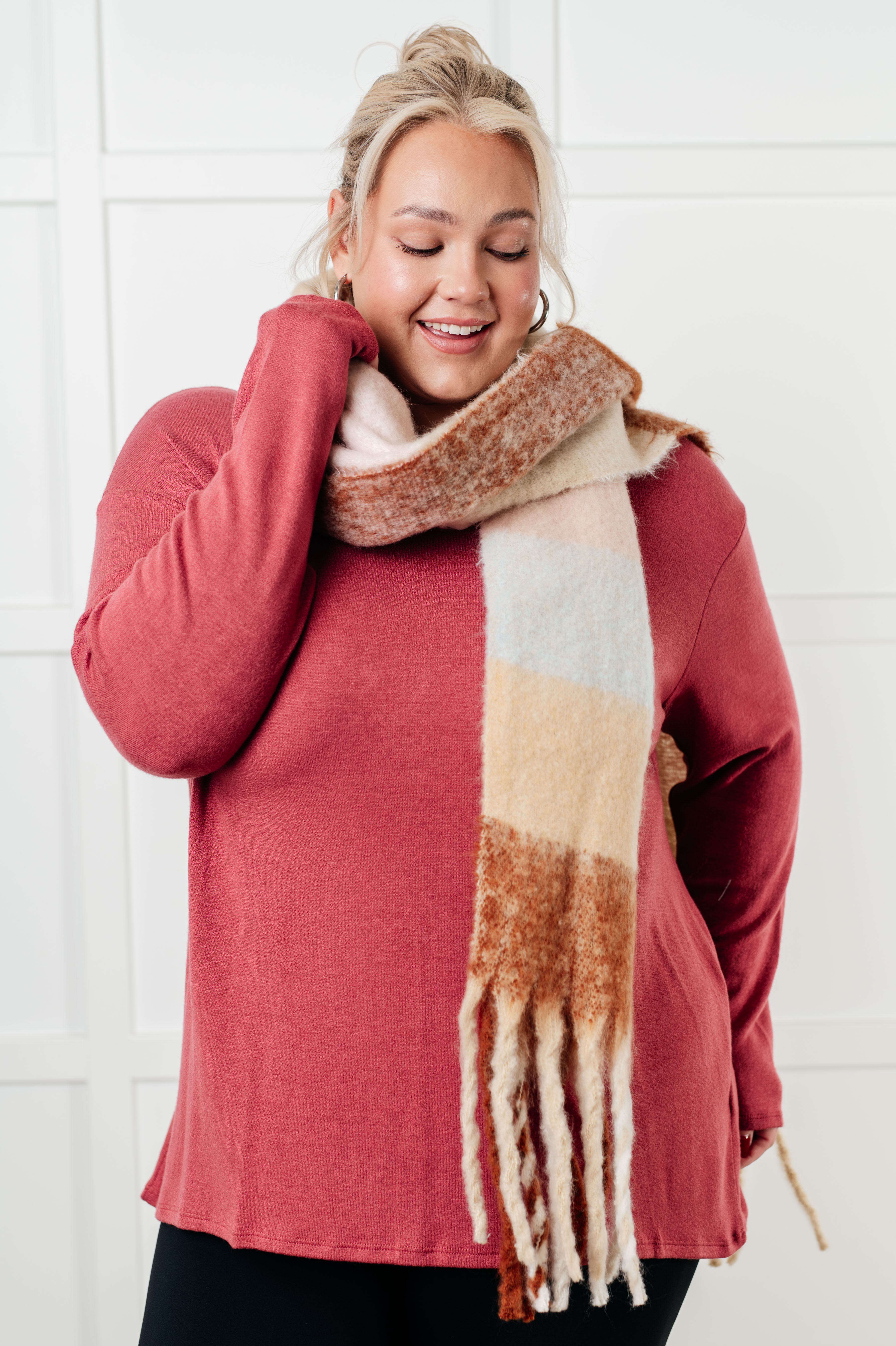 Wanderlust Wrap Oversized Plaid Fringe Scarf • Light Brown