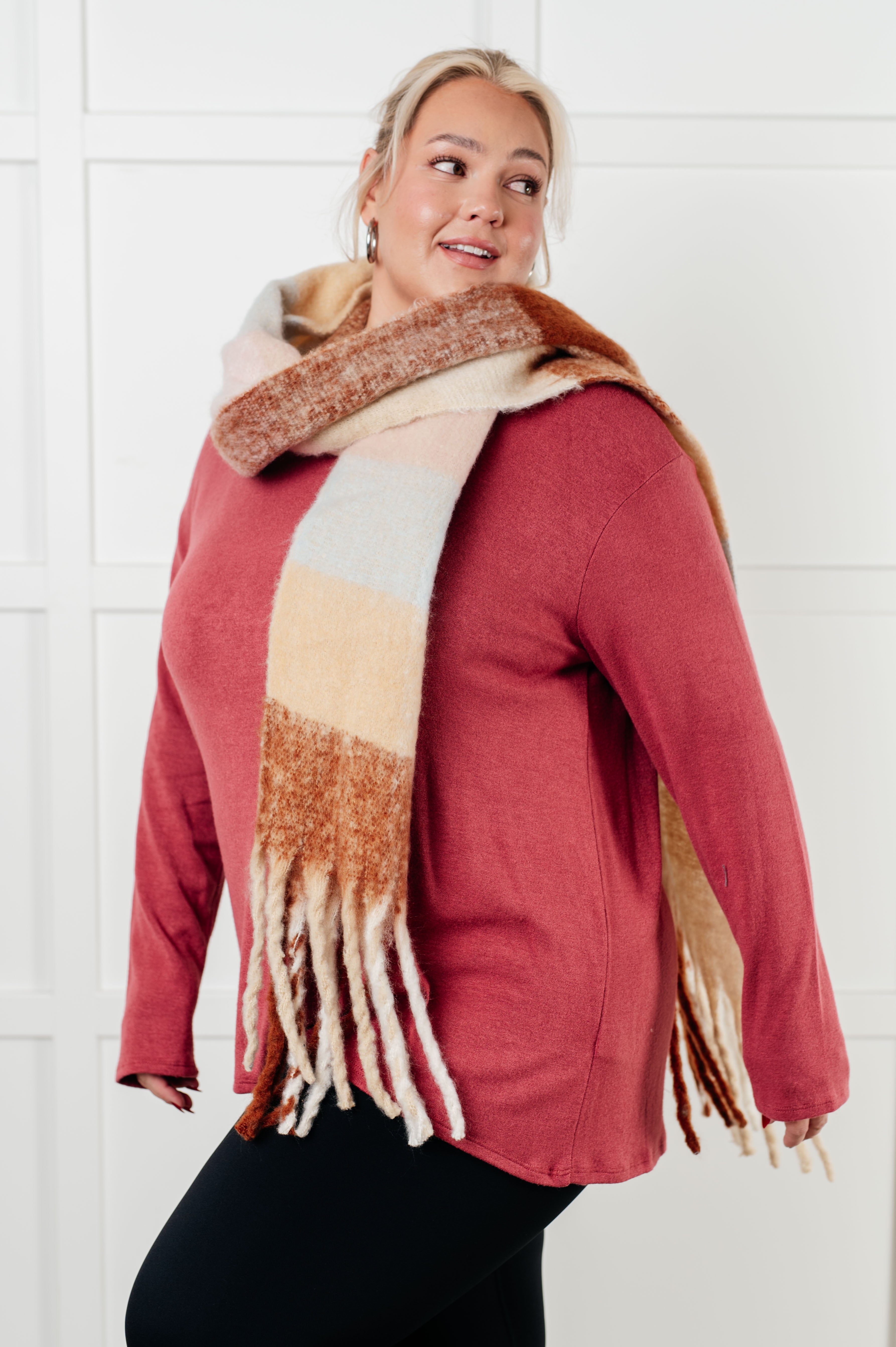 Wanderlust Wrap Oversized Plaid Fringe Scarf • Light Brown