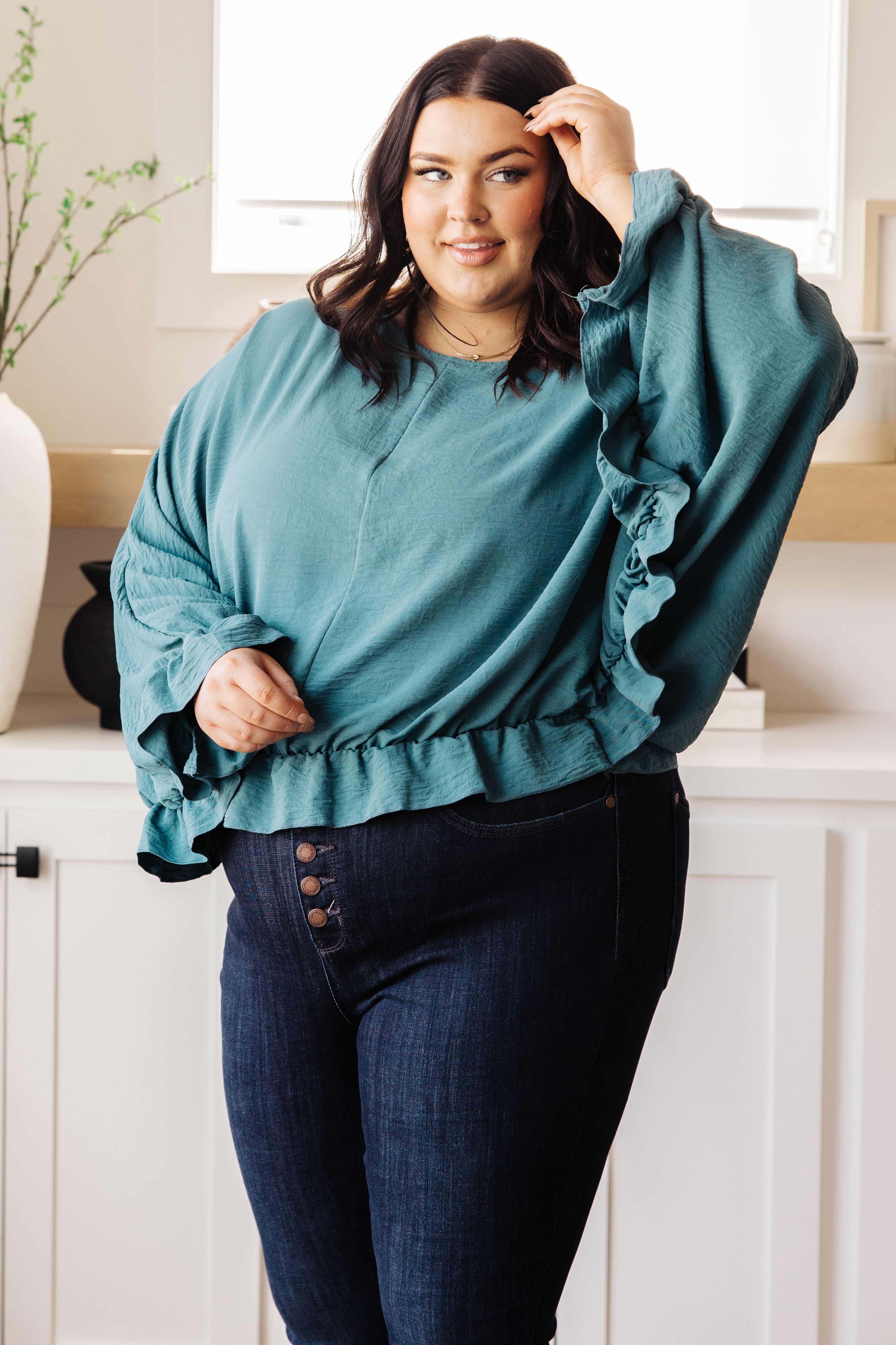 Winging It Ruffle Detail Top • Teal