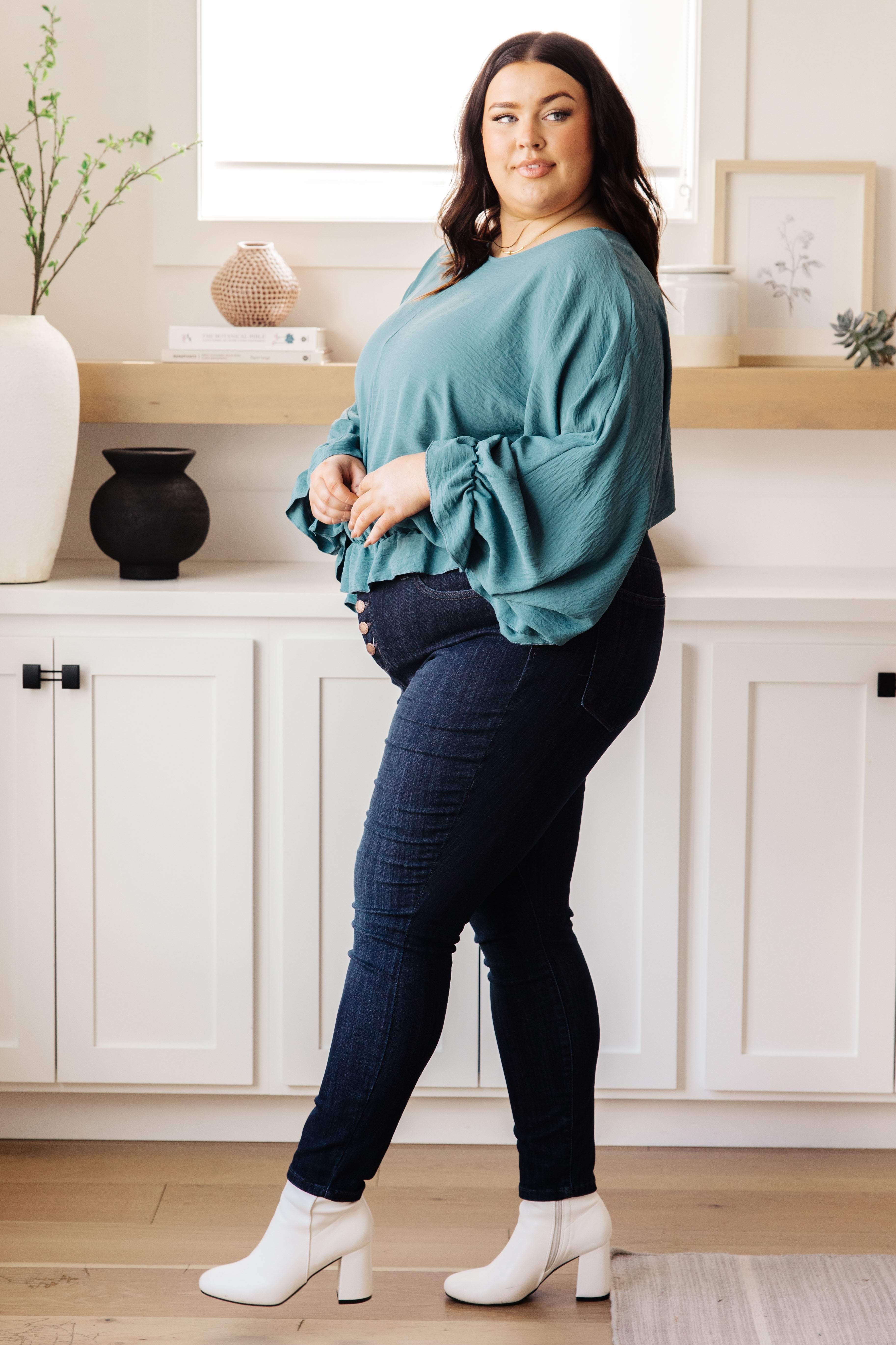 Winging It Ruffle Detail Top • Teal