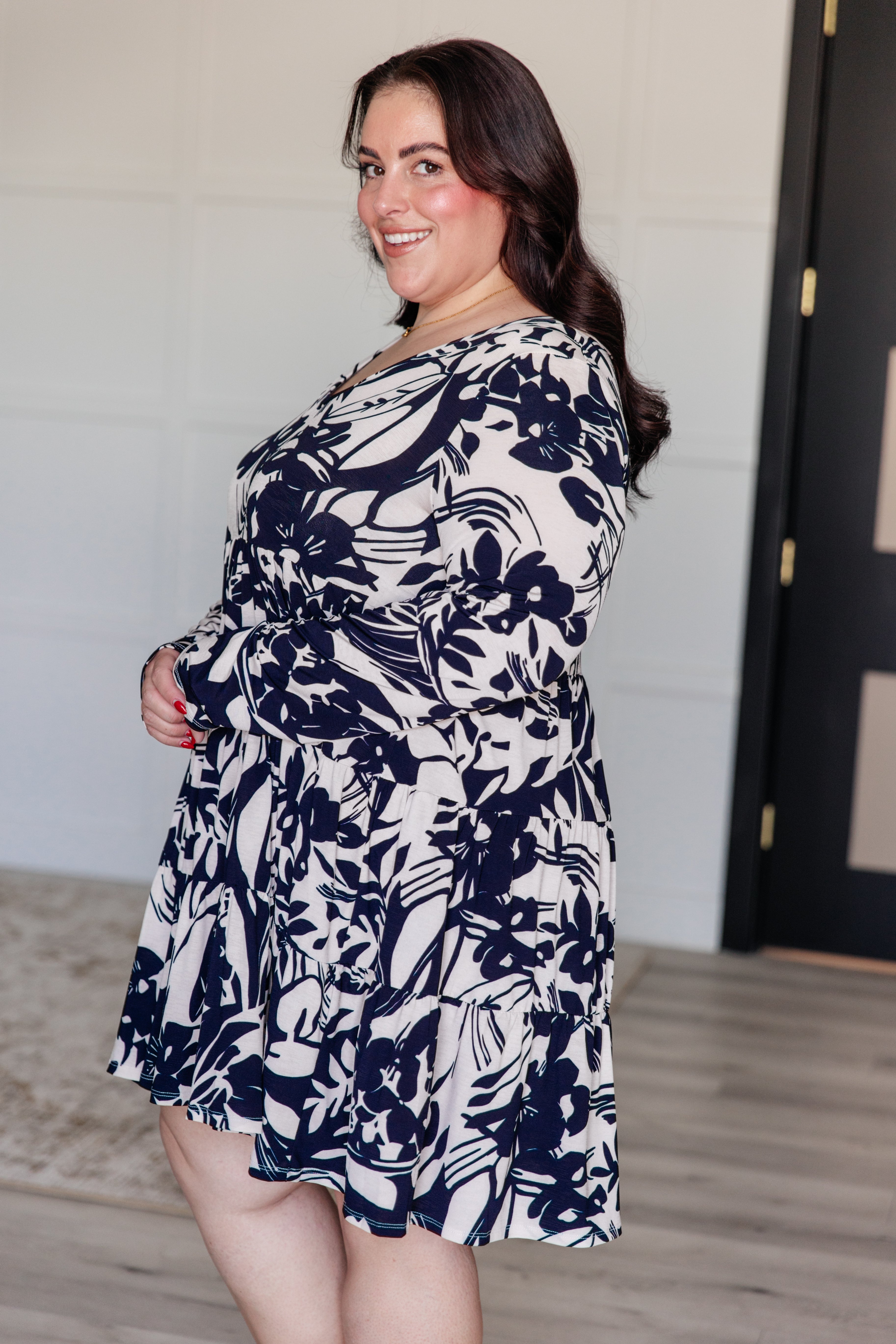 Worthwhile Moment Floral Tiered Dress • Navy