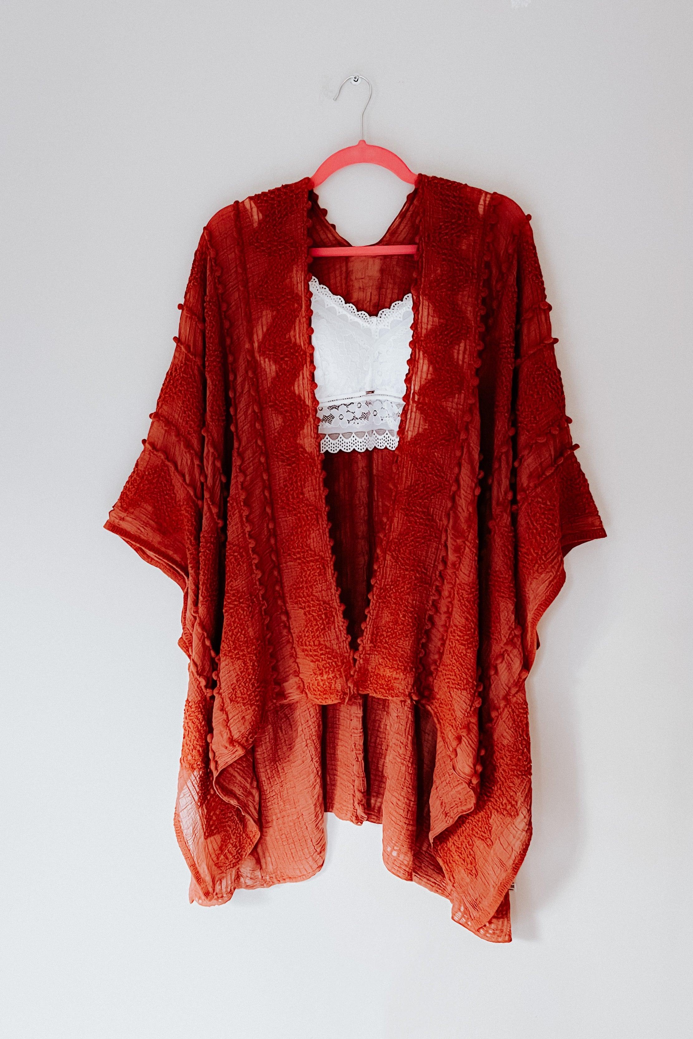 Zoya Zig Zag Embroidered Kimono • Rust - Atomic Wildflower