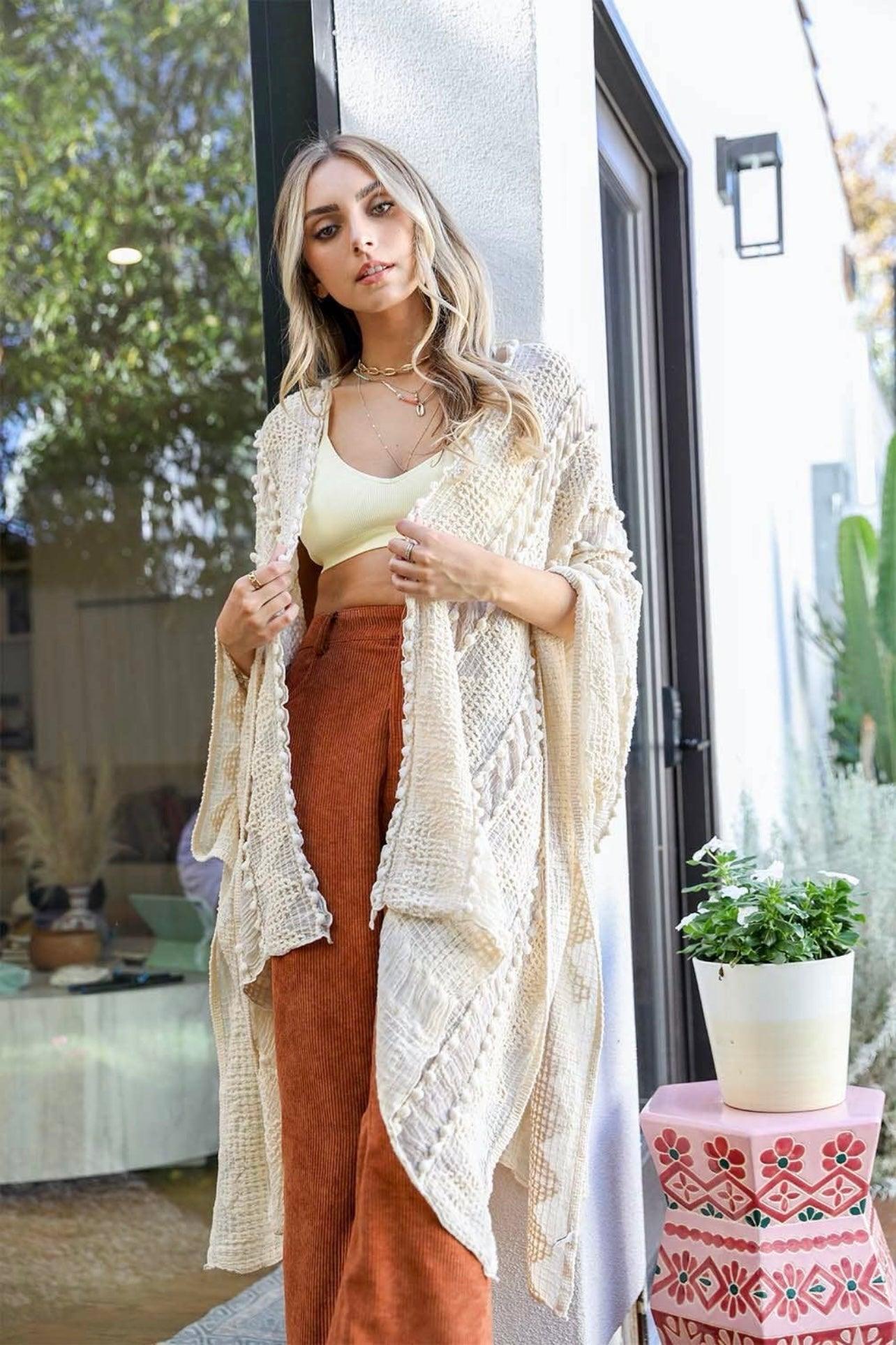 Zoya Zig Zag Embroidered Kimono • Ivory - Atomic Wildflower