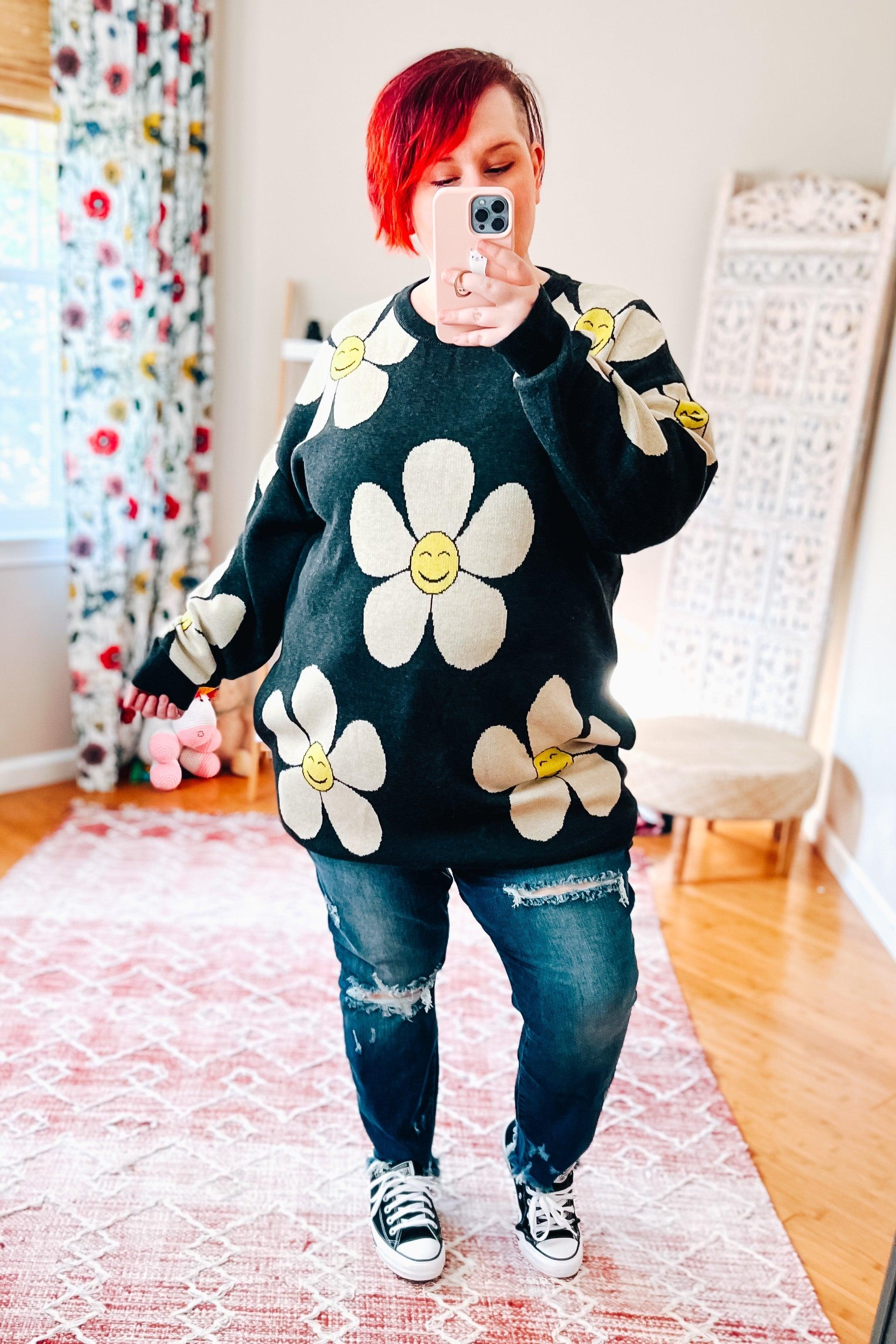 Show Me Your Happy Knit Oversized Sweater - Atomic Wildflower