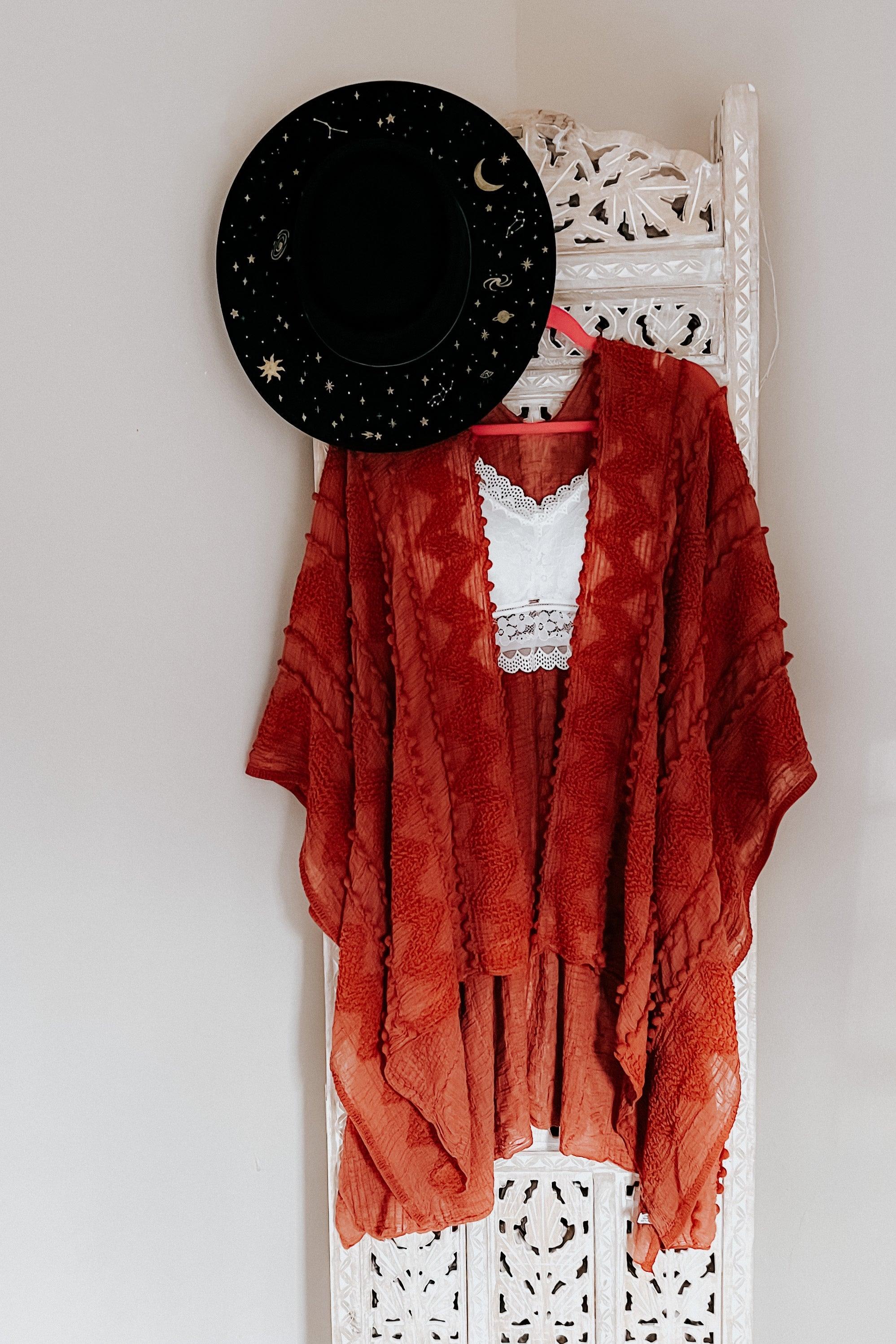 Zoya Zig Zag Embroidered Kimono • Rust - Atomic Wildflower