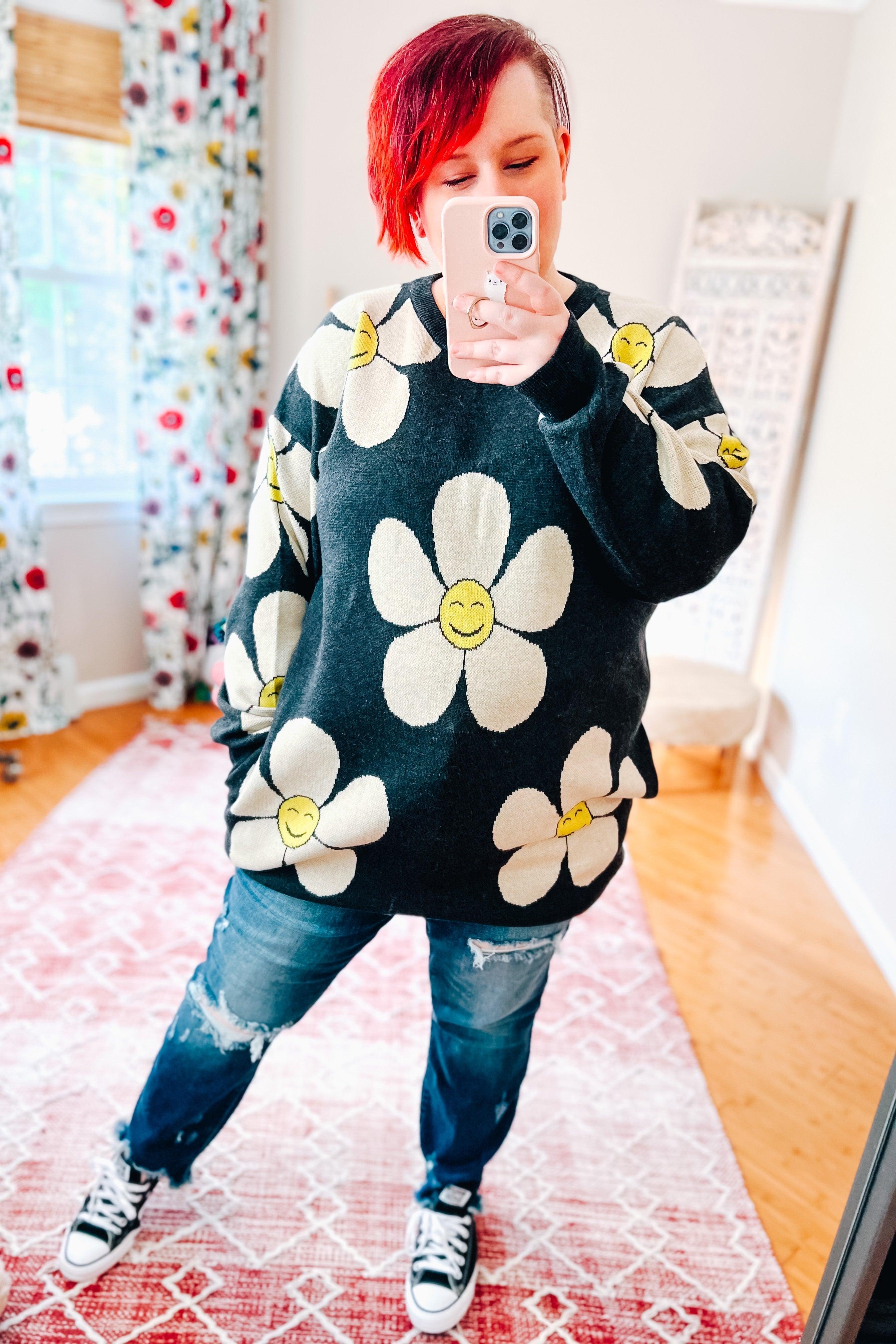 Show Me Your Happy Knit Oversized Sweater - Atomic Wildflower