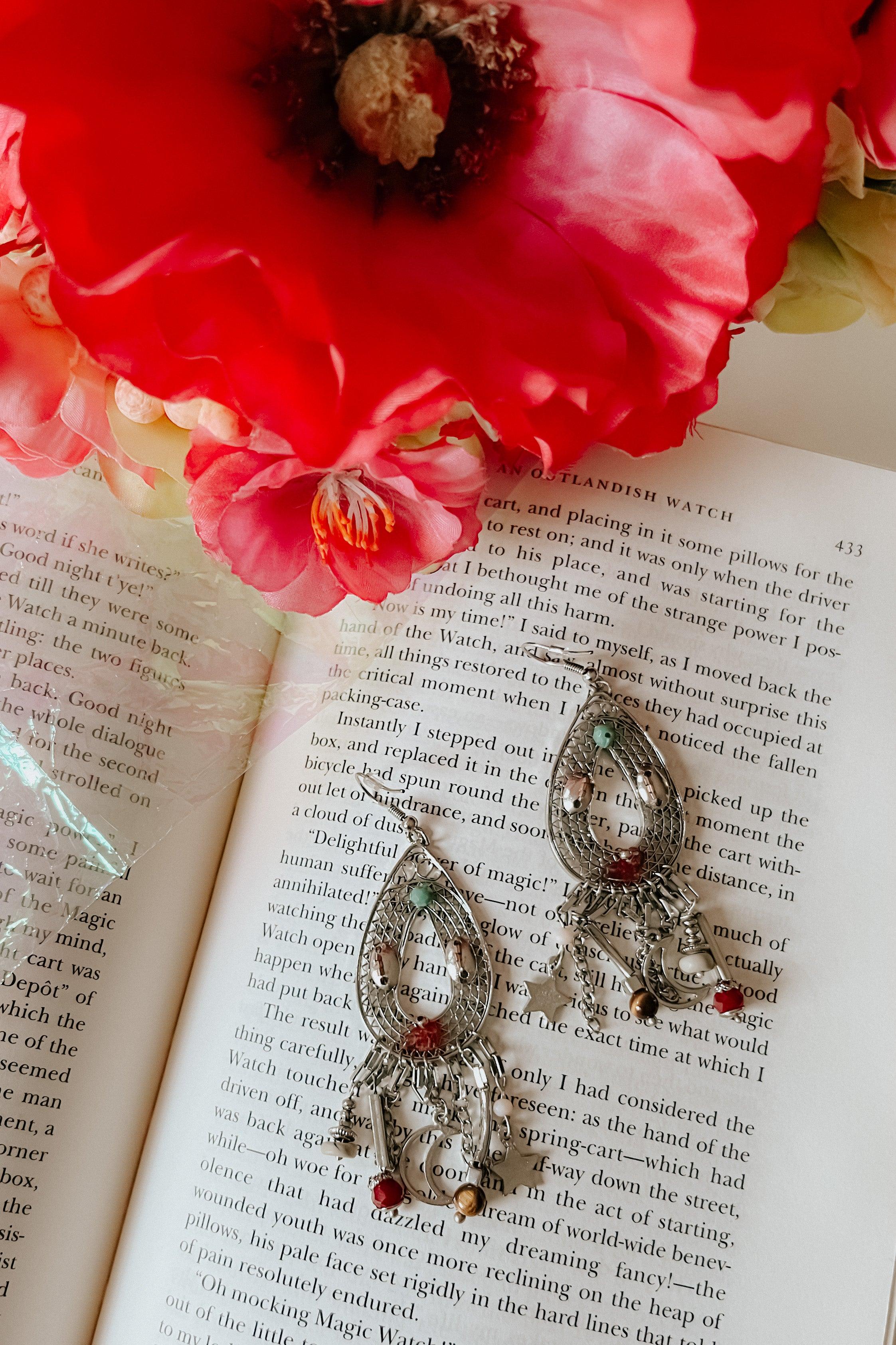 Birdie Moon & Stars Beaded Teardrop Earrings - Atomic Wildflower