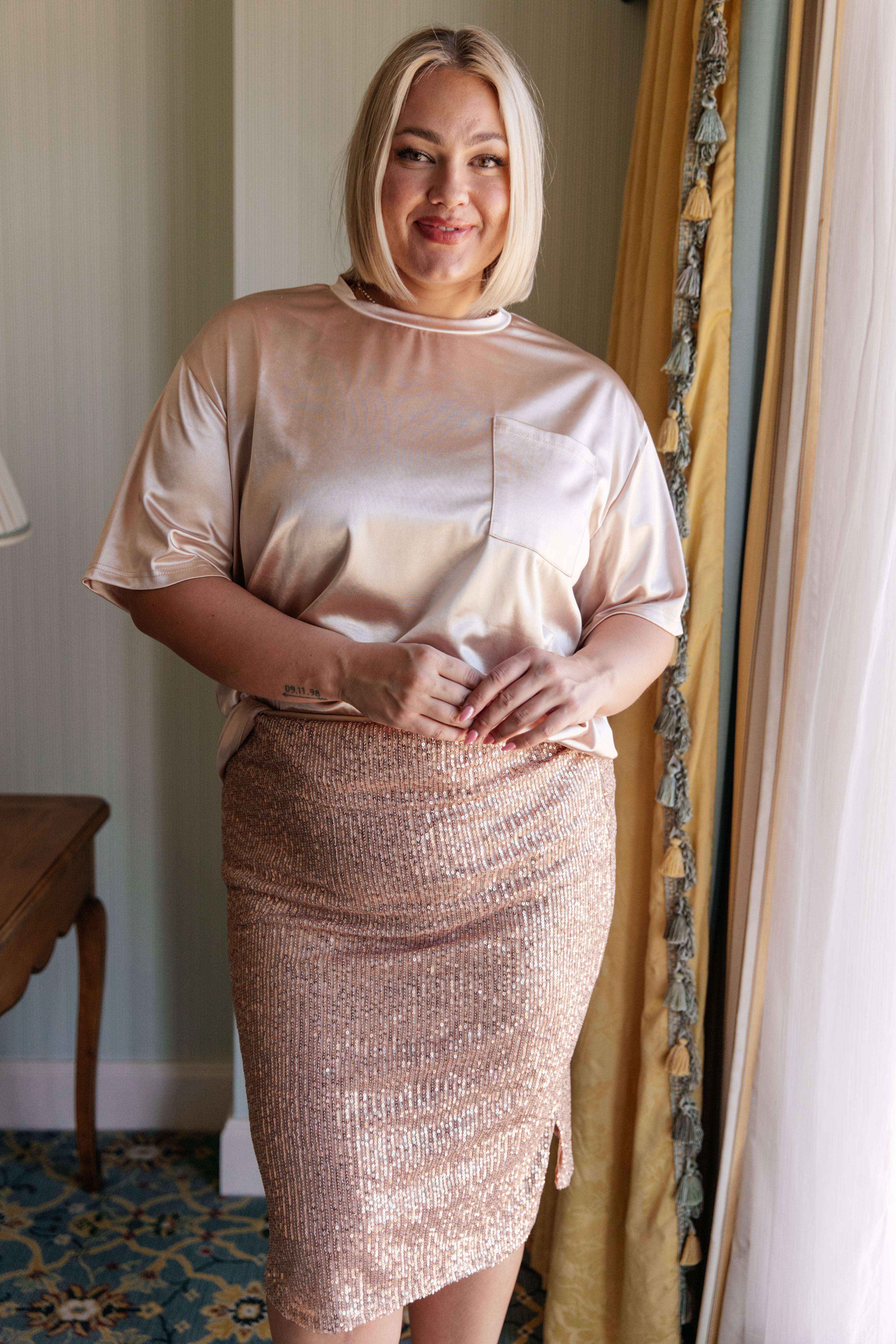 Plus size 2025 champagne sequin skirt